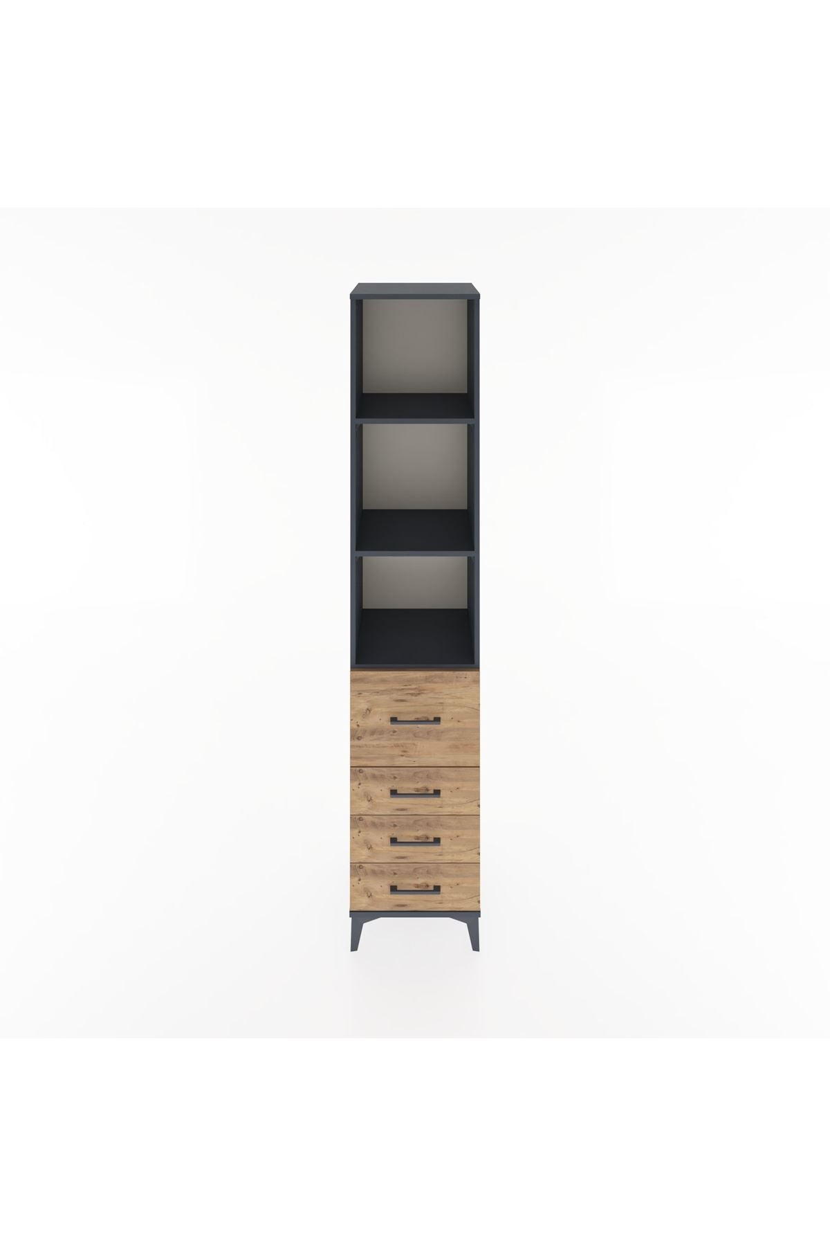 Hyperion Dolap 3 Raflı 4 Çekmeceli 44x44x221 Antrasit-Çam