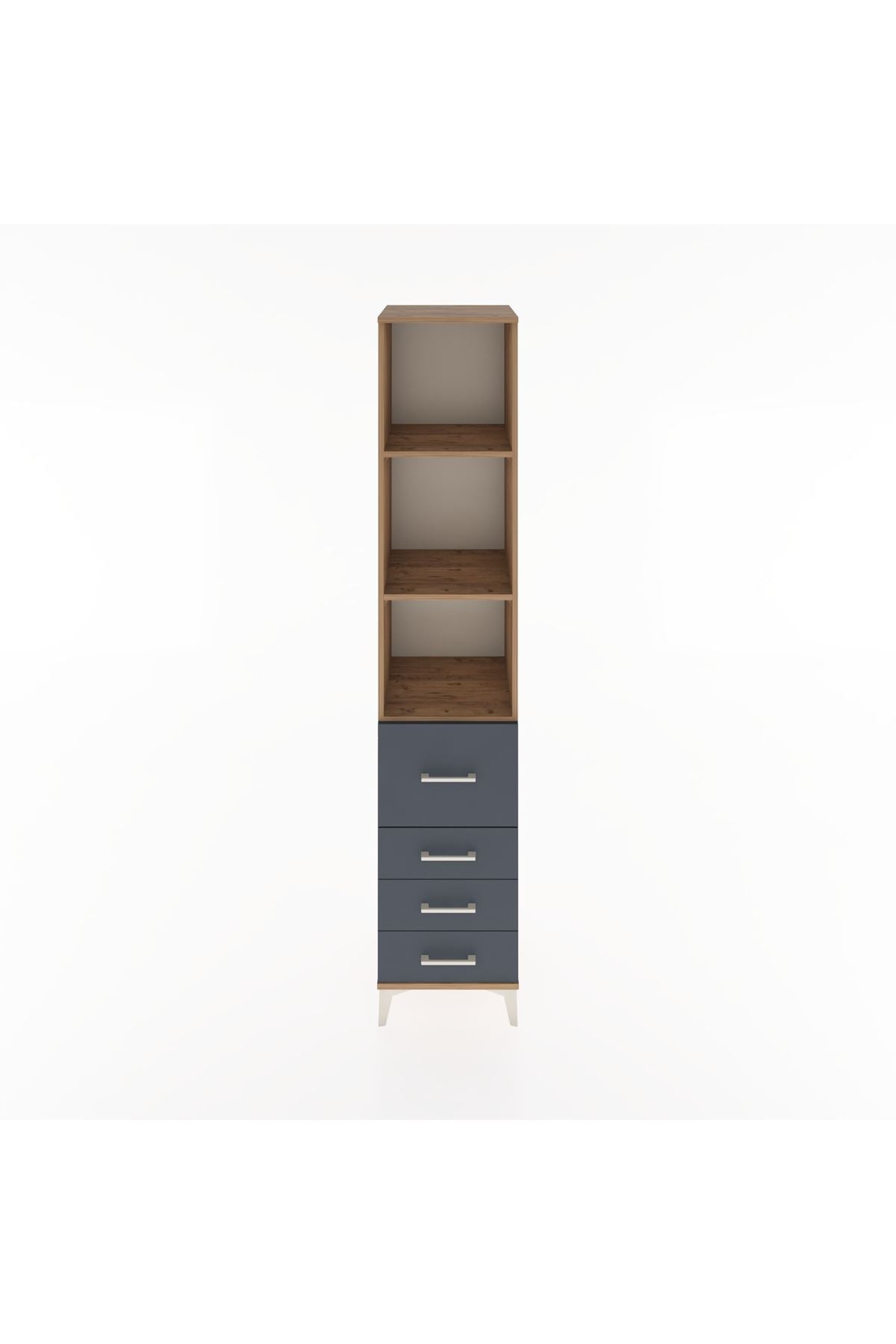 Hyperion Dolap 3 Raflı 4 Çekmeceli 44x44x221 Çam-Antrasit