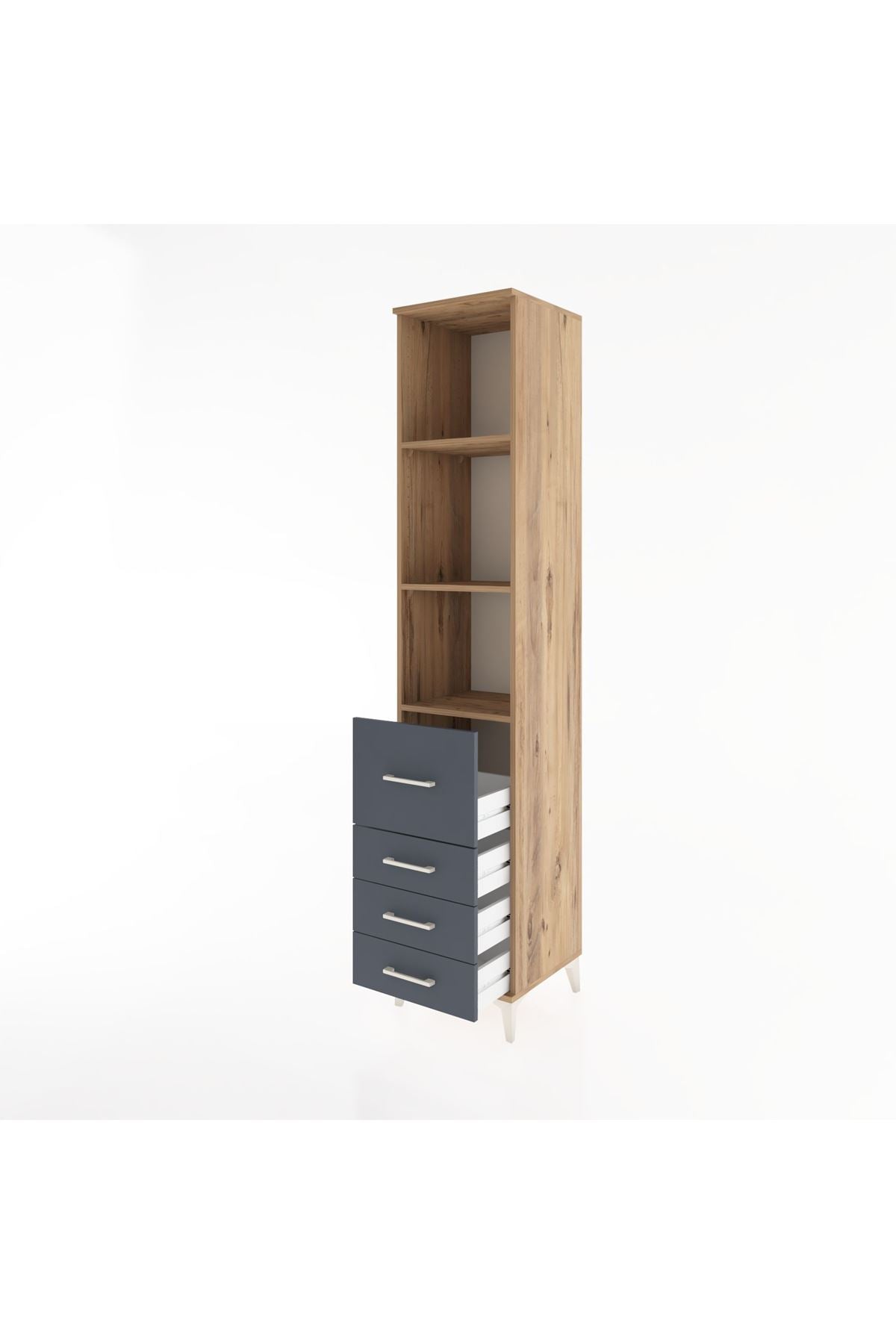 Hyperion Dolap 3 Raflı 4 Çekmeceli 44x44x221 Çam-Antrasit