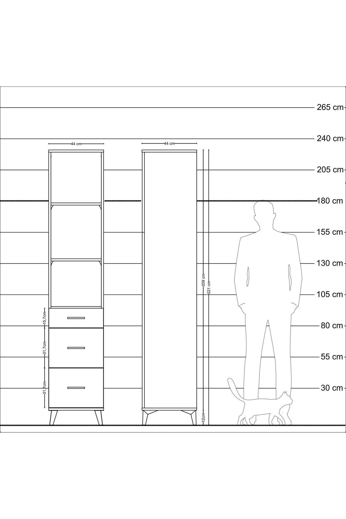Hyperion Dolap 3 Raflı 3 Çekmeceli 44x44x221 - S61M093V9B