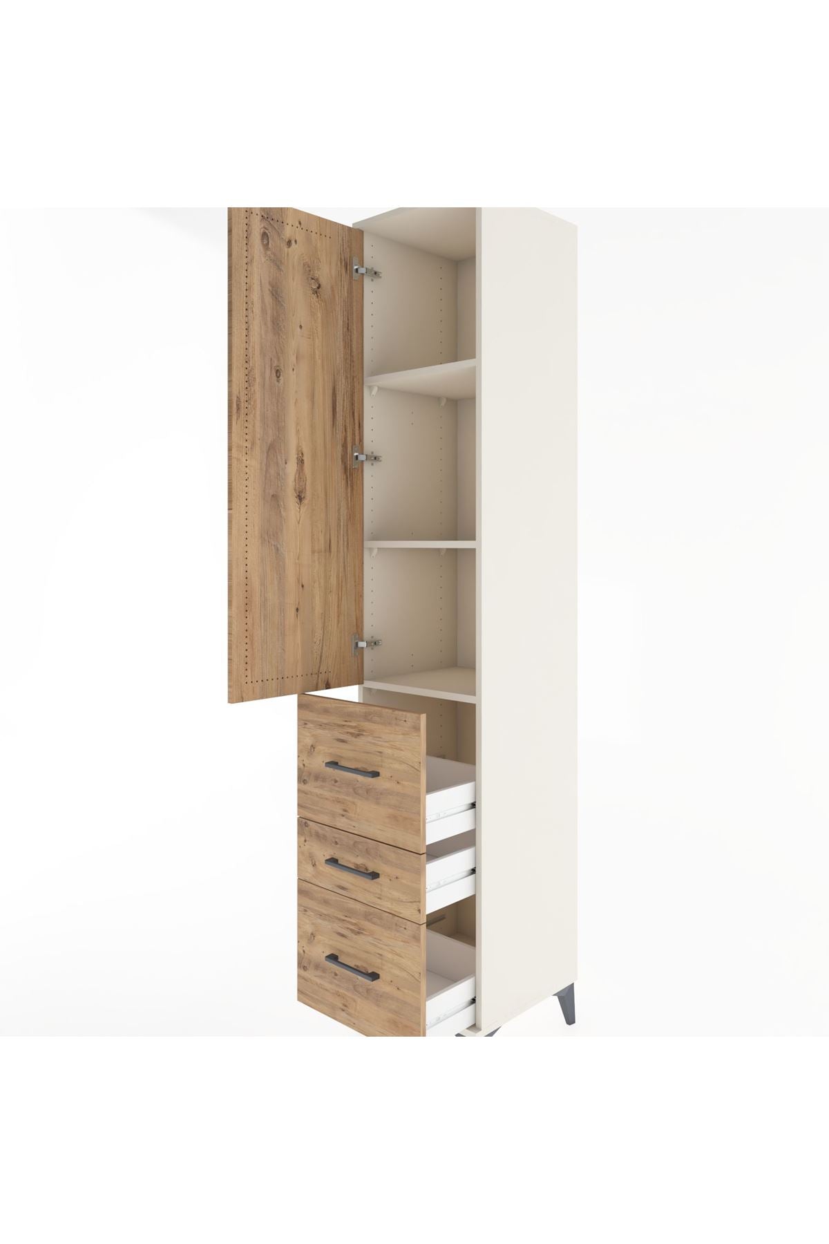 Hyperion Dolap 3 Raflı 3 Çekmeceli Tek Kapaklı 44x44x221 Aytaşı-Çam