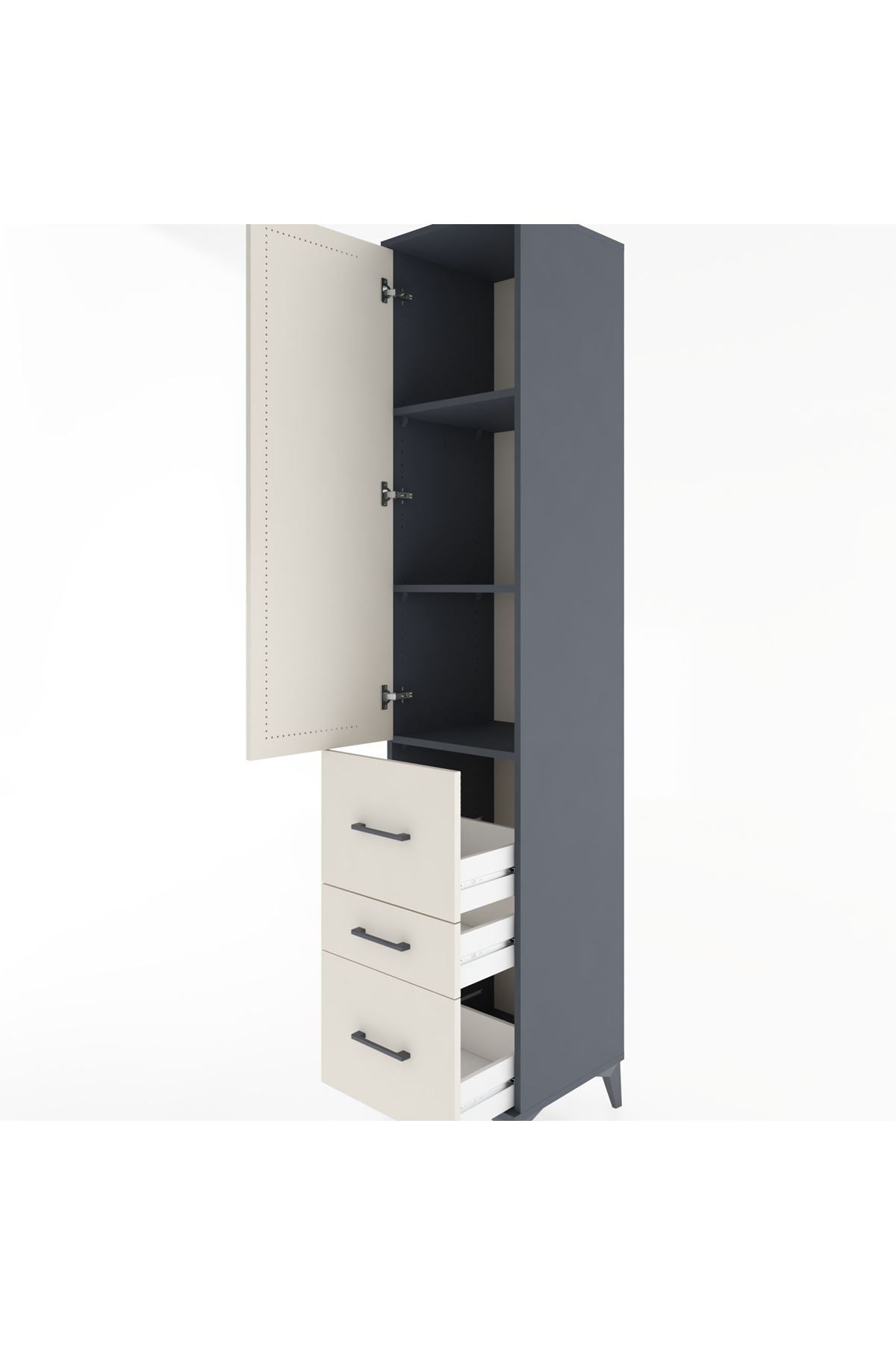 Hyperion Dolap 3 Raflı 3 Çekmeceli Tek Kapaklı 44x44x221 Antrasit-Aytaşı