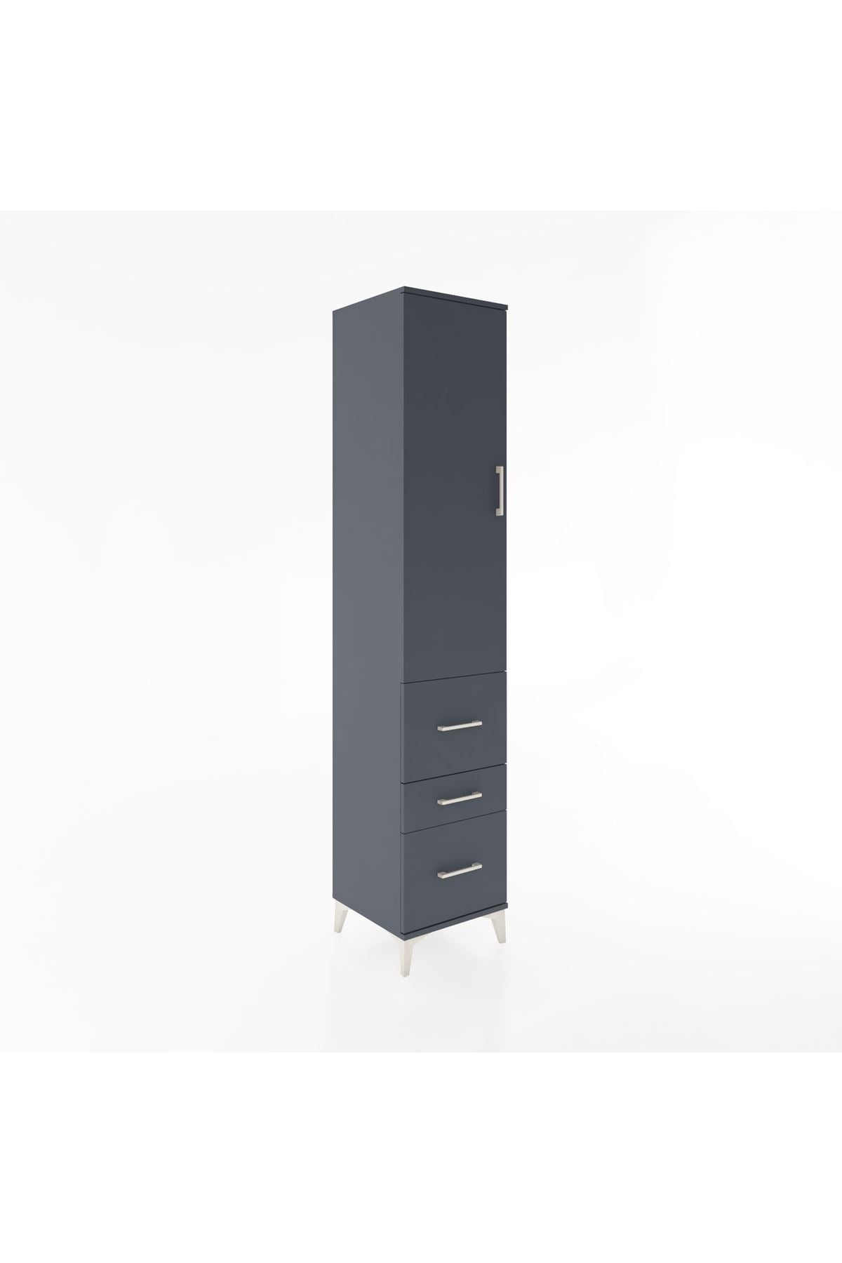 Hyperion Dolap 3 Raflı 3 Çekmeceli Tek Kapaklı 44x44x221 Antrasit-Antrasit