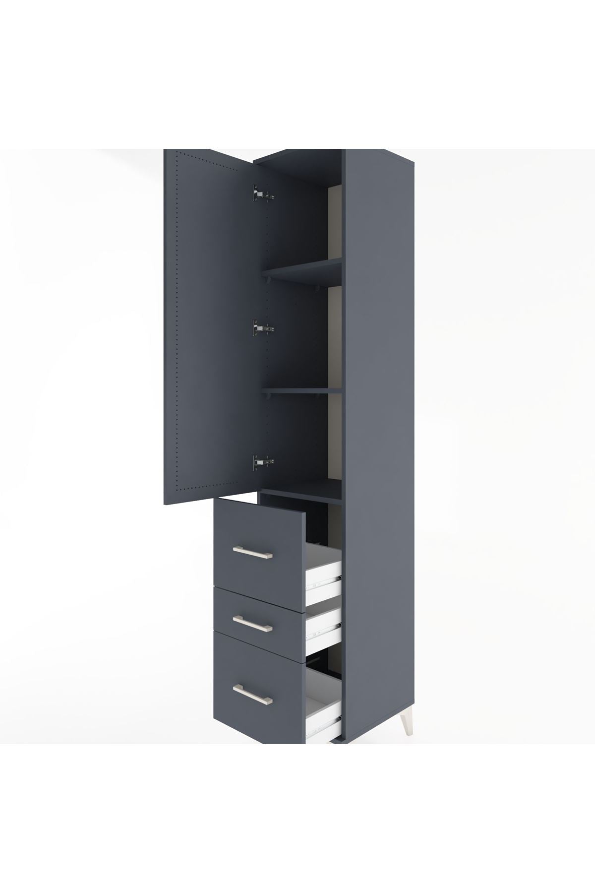 Hyperion Dolap 3 Raflı 3 Çekmeceli Tek Kapaklı 44x44x221 Antrasit-Antrasit