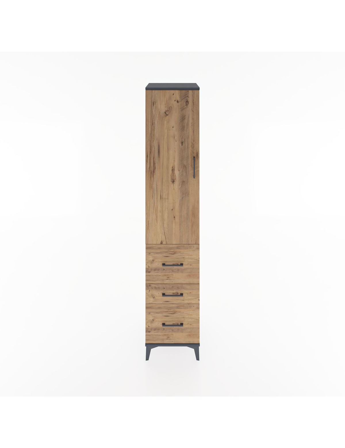 Hyperion Dolap 3 Raflı 3 Çekmeceli Tek Kapaklı 44x44x221 Antrasit-Çam