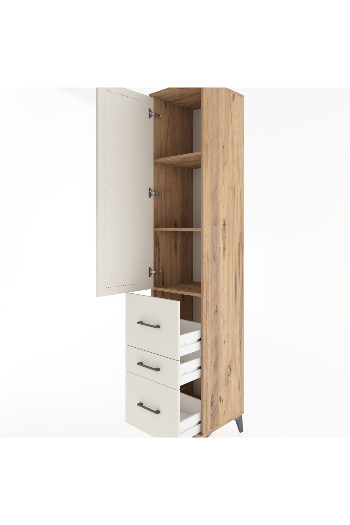 Hyperion Dolap 3 Raflı 3 Çekmeceli Tek Kapaklı 44x44x221 Çam-Aytaşı