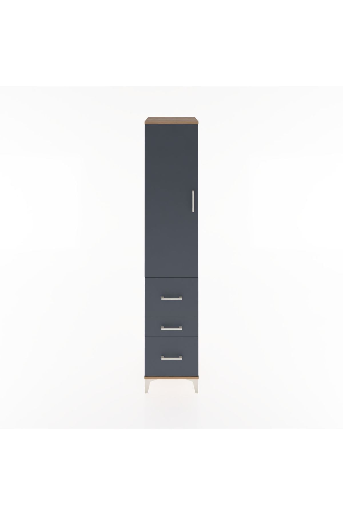 Hyperion Dolap 3 Raflı 3 Çekmeceli Tek Kapaklı 44x44x221 Çam-Antrasit