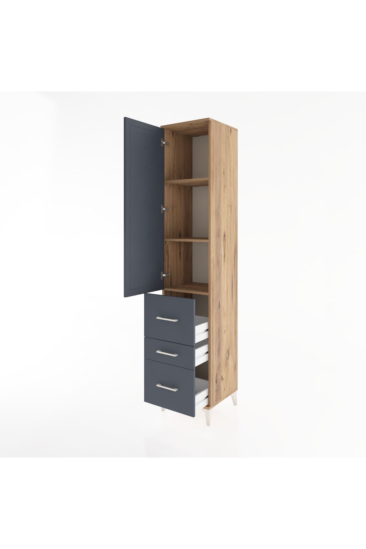 Hyperion Dolap 3 Raflı 3 Çekmeceli Tek Kapaklı 44x44x221 Çam-Antrasit