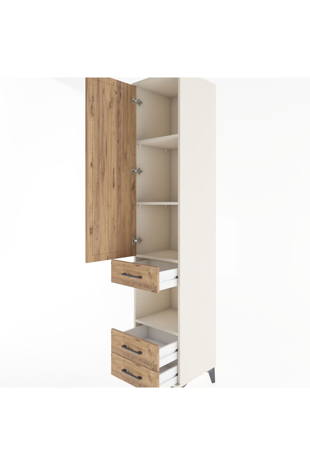 Hyperion Dolap 4 Raflı 3 Çekmeceli Tek Kapaklı 44x44x221 Aytaşı-Çam