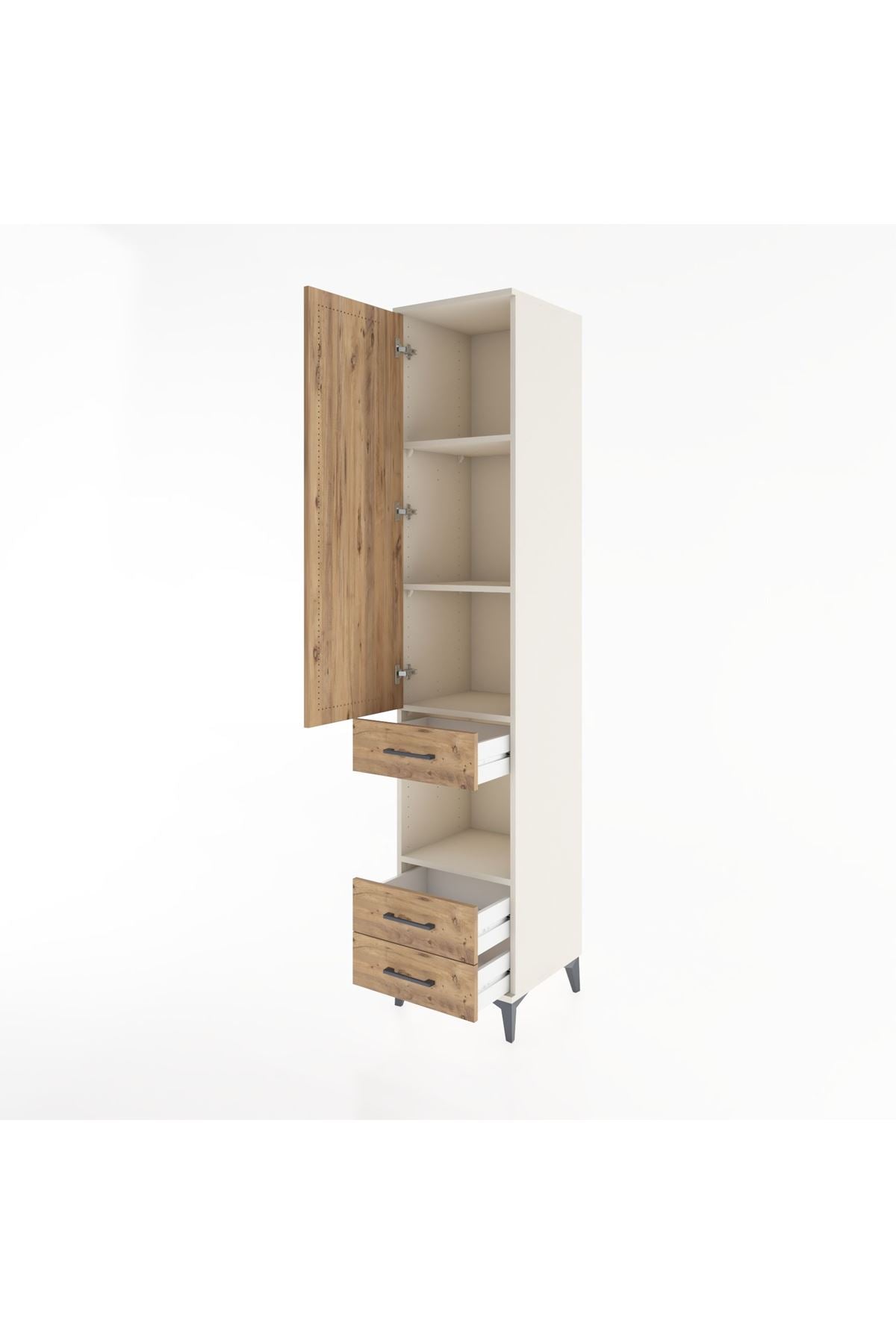 Hyperion Dolap 4 Raflı 3 Çekmeceli Tek Kapaklı 44x44x221 Aytaşı-Çam