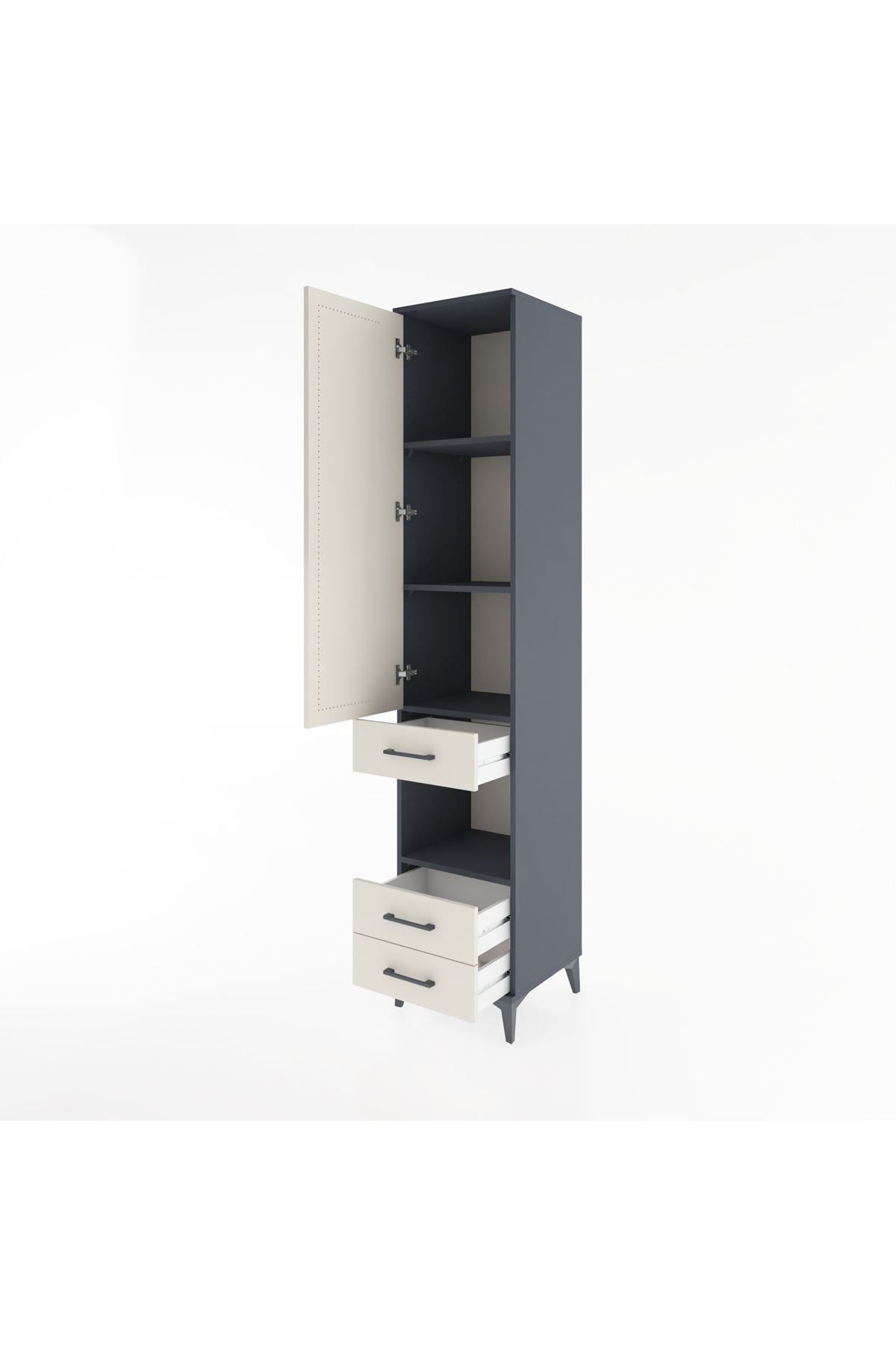 Hyperion Dolap 4 Raflı 3 Çekmeceli Tek Kapaklı 44x44x221 Antrasit-Aytaşı