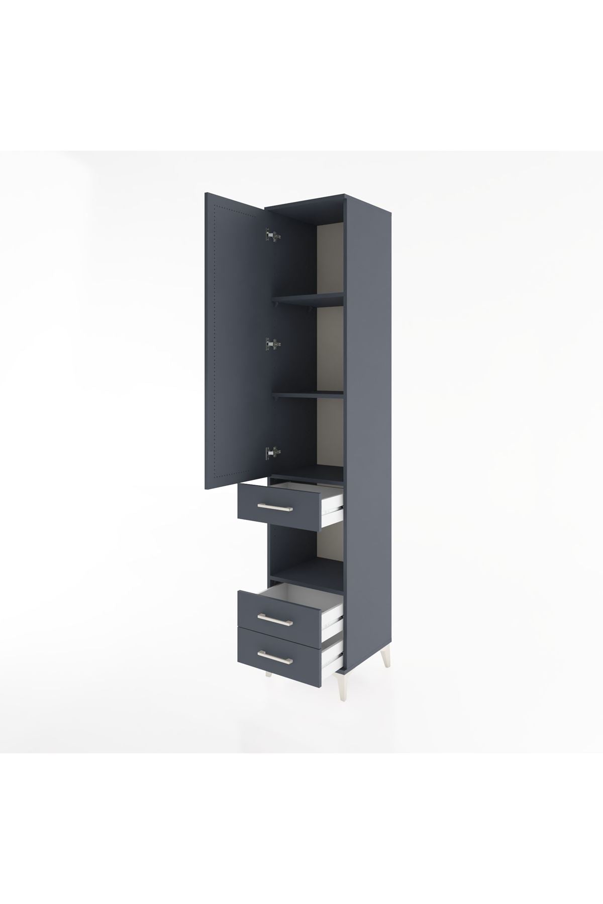 Hyperion Dolap 4 Raflı 3 Çekmeceli Tek Kapaklı 44x44x221 Antrasit-Antrasit