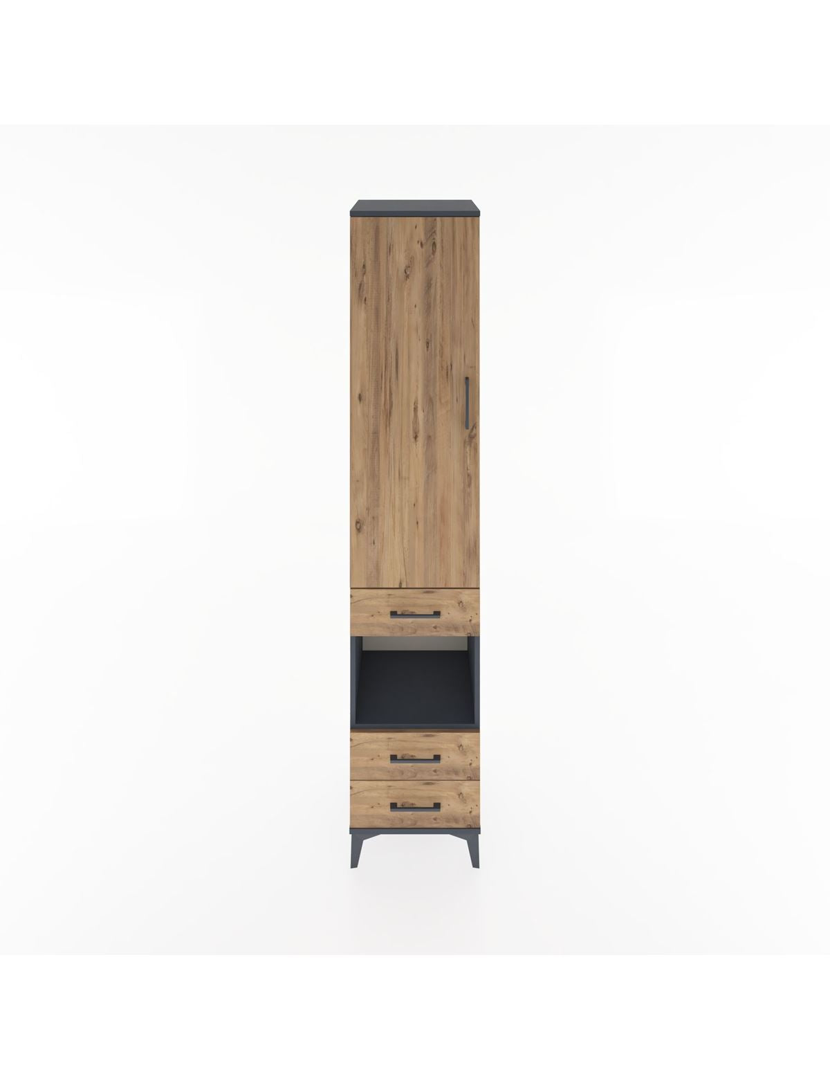 Hyperion Dolap 4 Raflı 3 Çekmeceli Tek Kapaklı 44x44x221 Antrasit-Çam