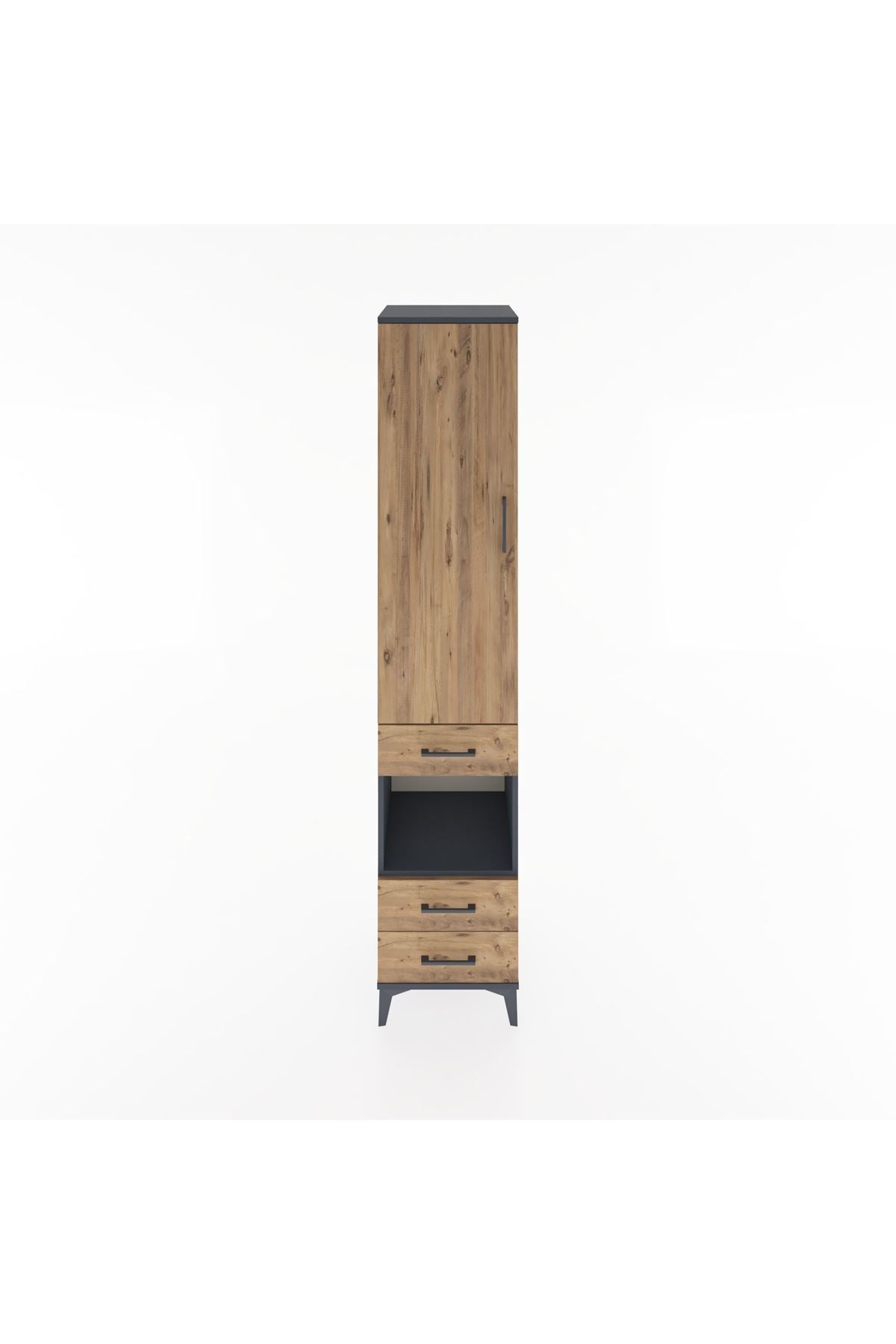 Hyperion Dolap 4 Raflı 3 Çekmeceli Tek Kapaklı 44x44x221 Antrasit-Çam