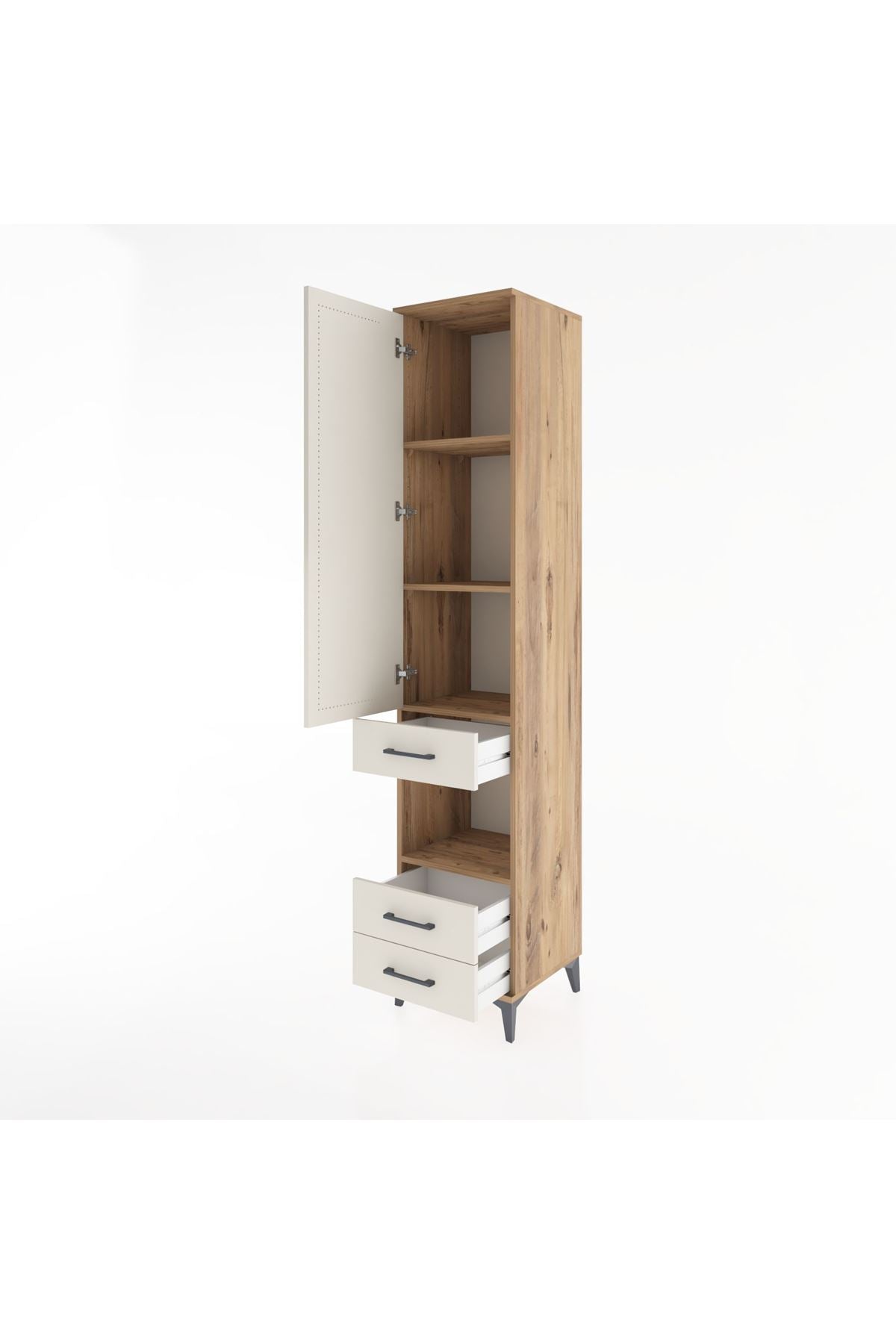 Hyperion Dolap 4 Raflı 3 Çekmeceli Tek Kapaklı 44x44x221 Çam-Aytaşı