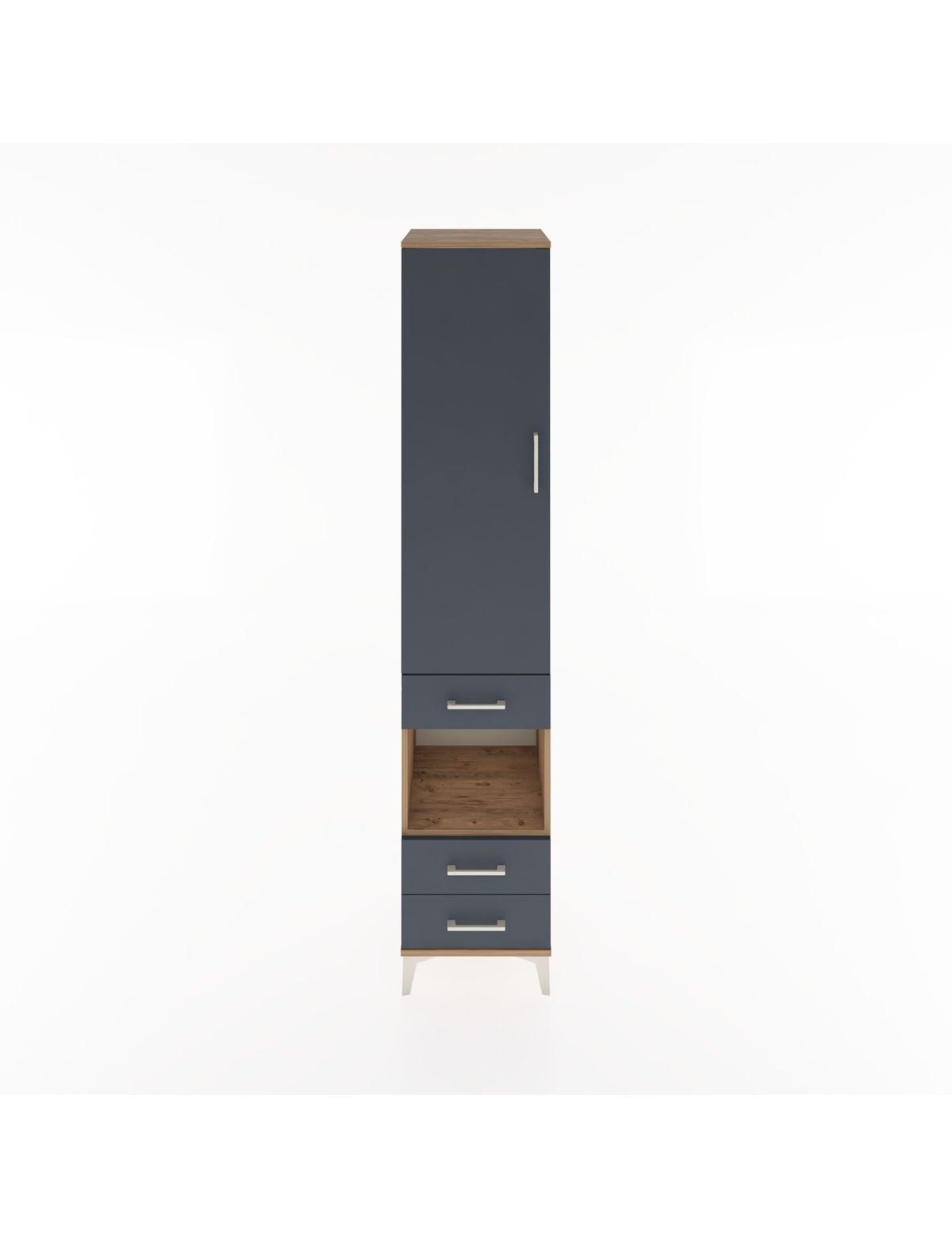 Hyperion Dolap 4 Raflı 3 Çekmeceli Tek Kapaklı 44x44x221 Çam-Antrasit