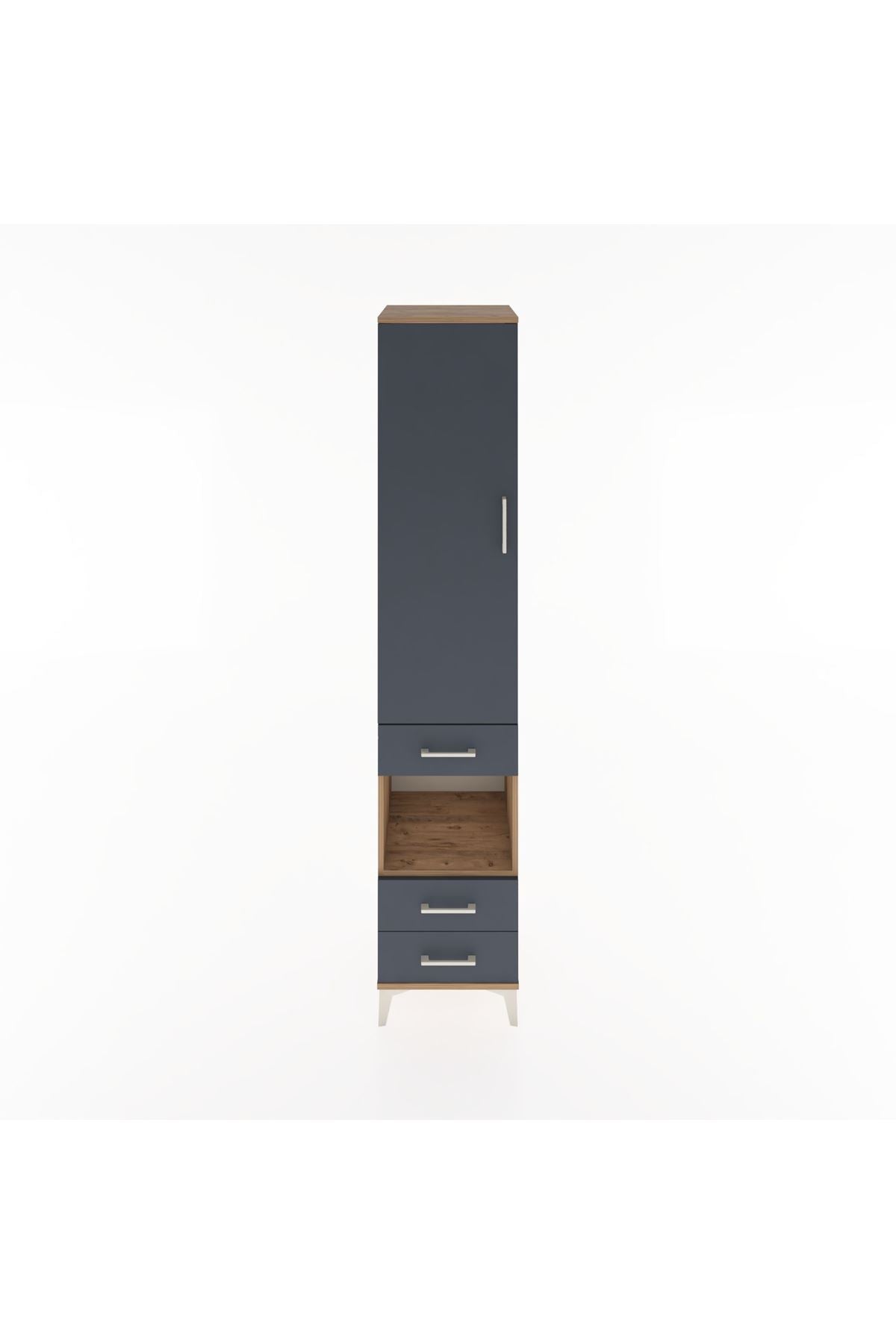 Hyperion Dolap 4 Raflı 3 Çekmeceli Tek Kapaklı 44x44x221 Çam-Antrasit