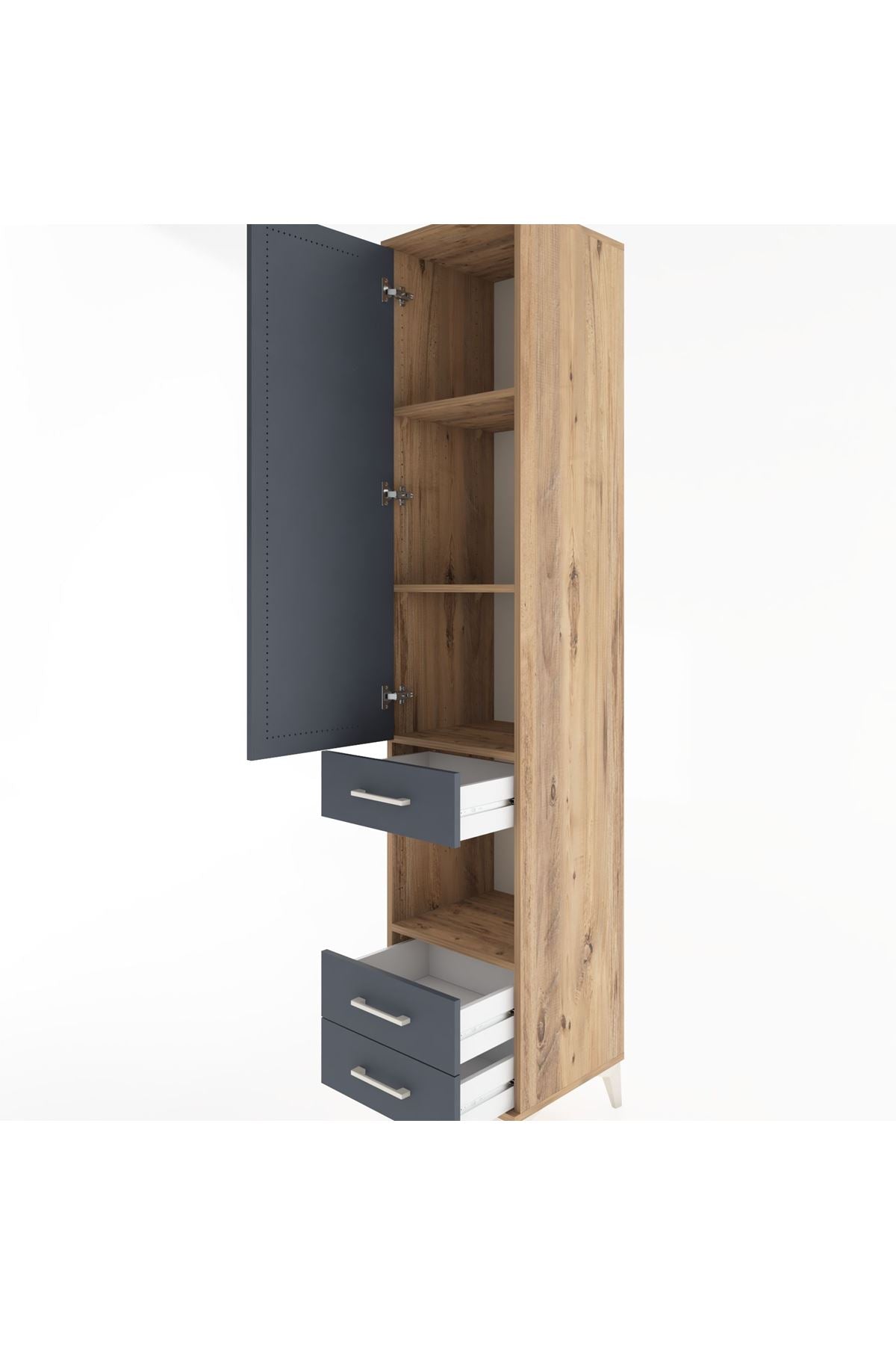 Hyperion Dolap 4 Raflı 3 Çekmeceli Tek Kapaklı 44x44x221 Çam-Antrasit