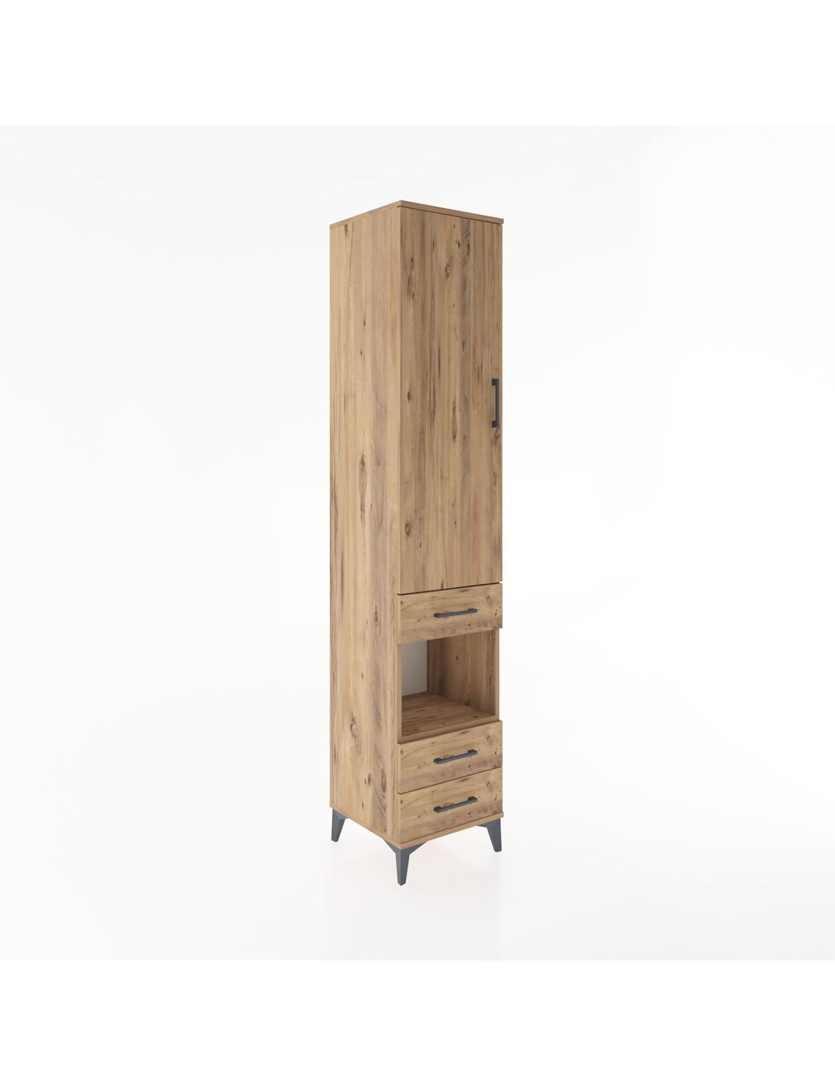 Hyperion Dolap 4 Raflı 3 Çekmeceli Tek Kapaklı 44x44x221 Çam-Çam