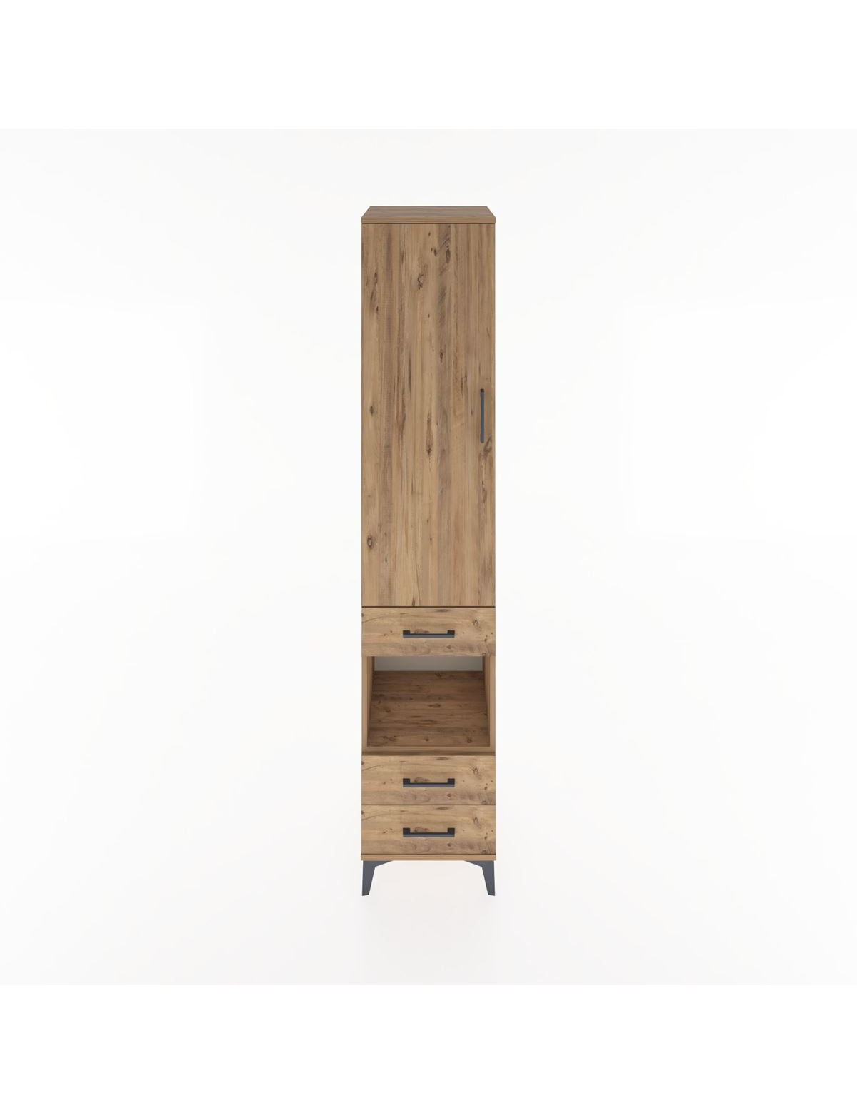 Hyperion Dolap 4 Raflı 3 Çekmeceli Tek Kapaklı 44x44x221 Çam-Çam