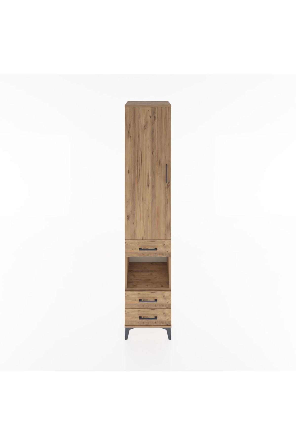 Hyperion Dolap 4 Raflı 3 Çekmeceli Tek Kapaklı 44x44x221 Çam-Çam