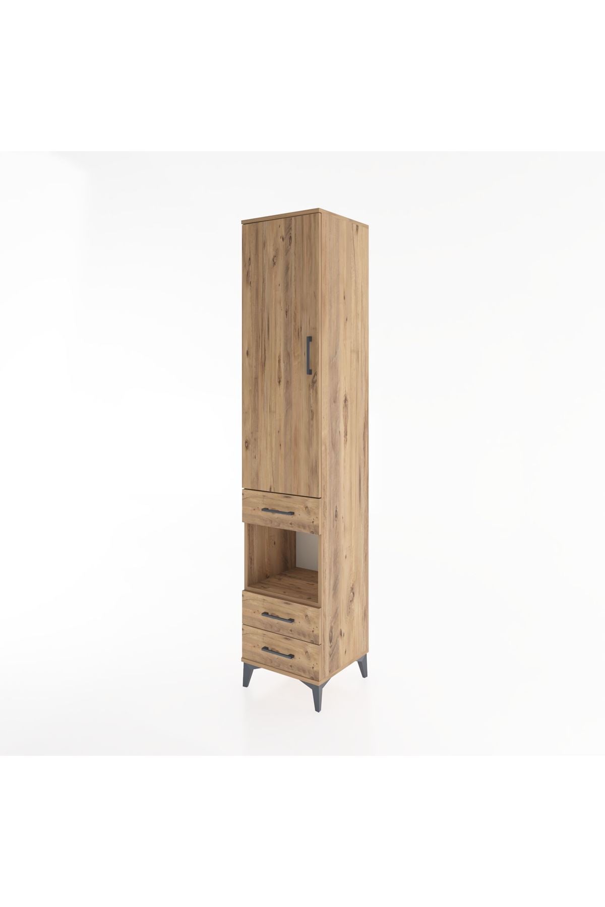 Hyperion Dolap 4 Raflı 3 Çekmeceli Tek Kapaklı 44x44x221 Çam-Çam