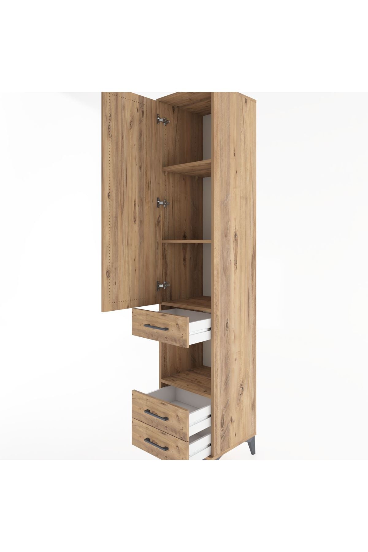 Hyperion Dolap 4 Raflı 3 Çekmeceli Tek Kapaklı 44x44x221 Çam-Çam