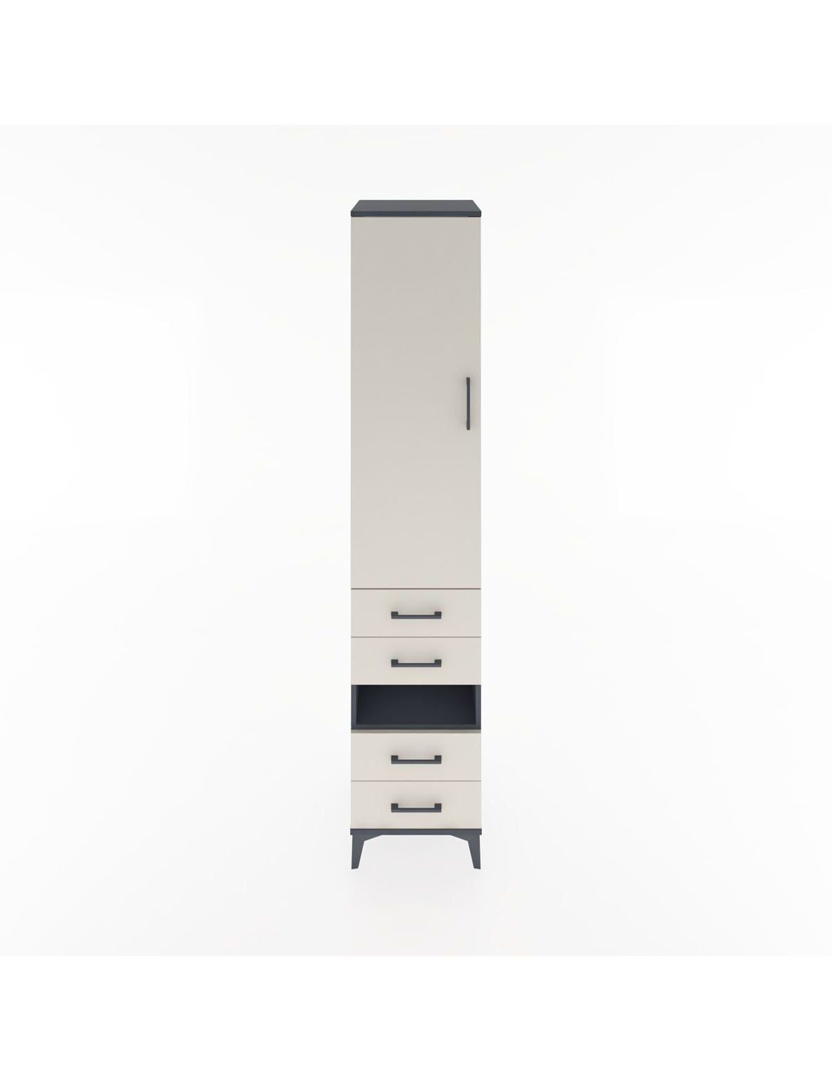 Hyperion Dolap 3 Raflı 4 Çekmeceli Tek Askılı 44x44x221 Antrasit-Aytaşı