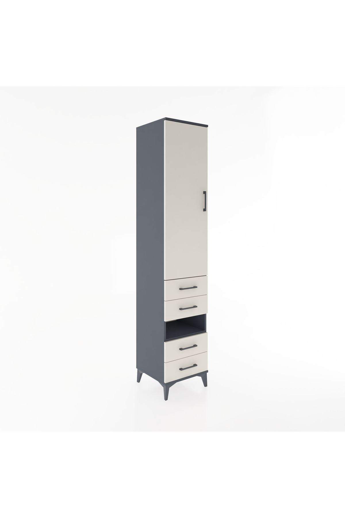 Hyperion Dolap 3 Raflı 4 Çekmeceli Tek Askılı 44x44x221 Antrasit-Aytaşı