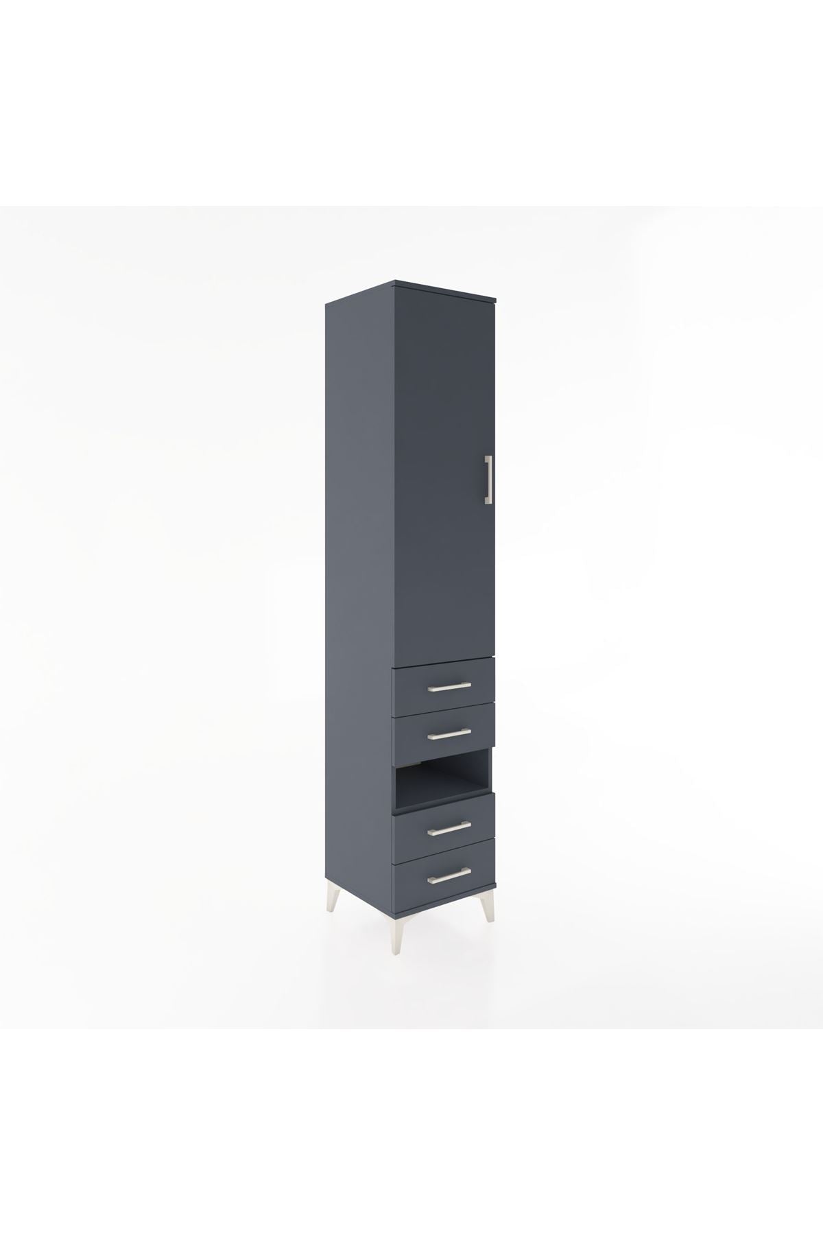 Hyperion Dolap 3 Raflı 4 Çekmeceli Tek Askılı 44x44x221 Antrasit-Antrasit