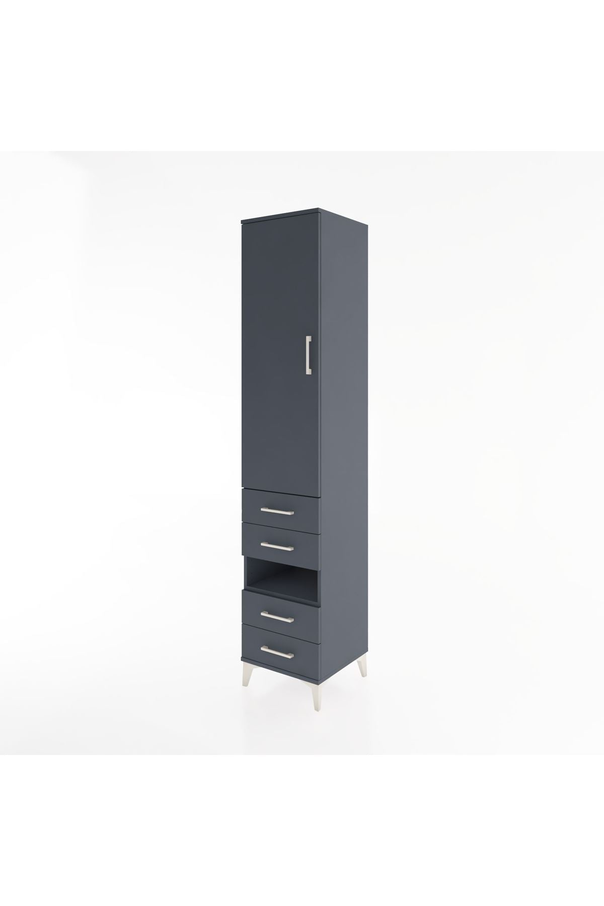 Hyperion Dolap 3 Raflı 4 Çekmeceli Tek Askılı 44x44x221 Antrasit-Antrasit