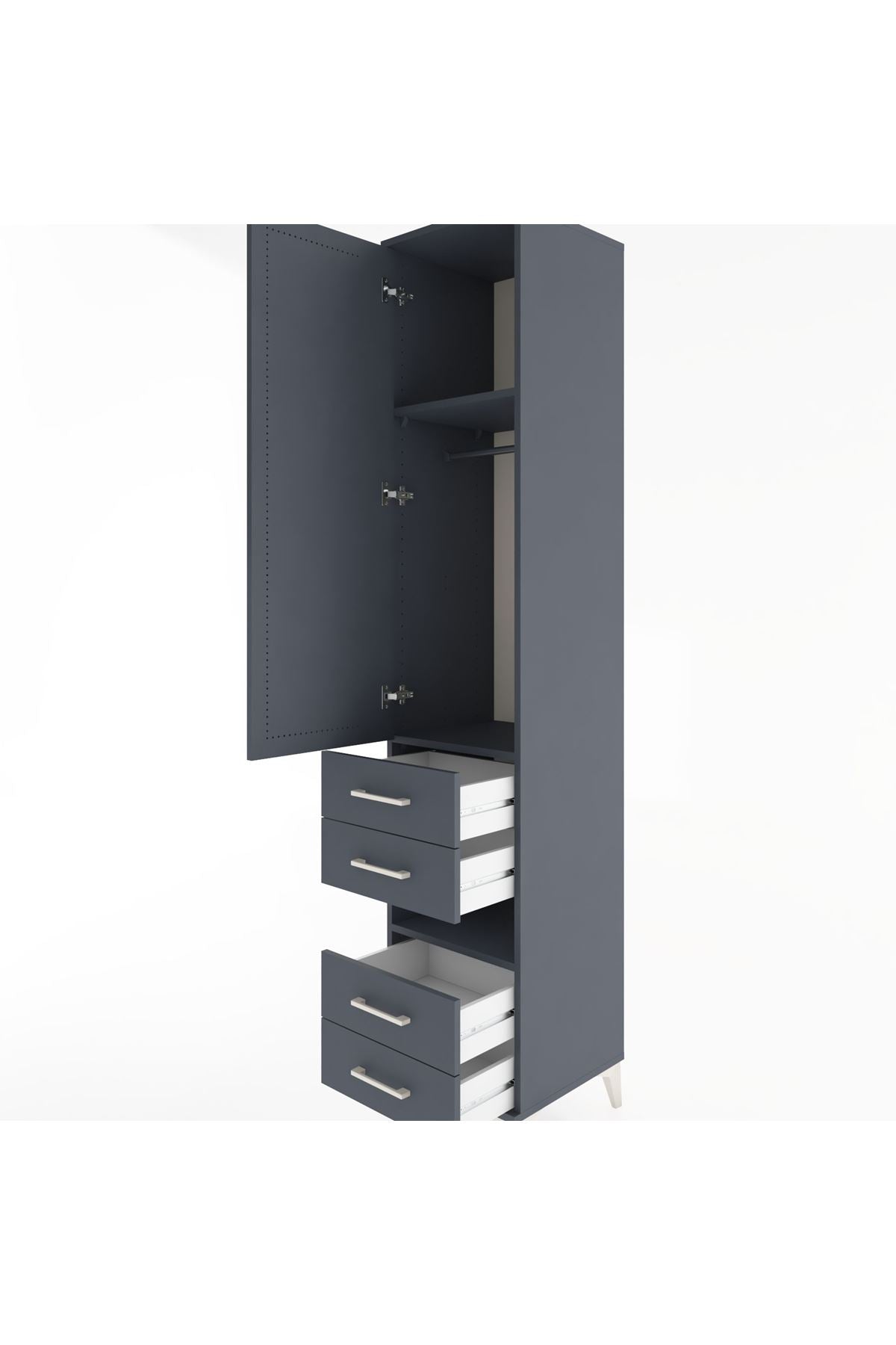 Hyperion Dolap 3 Raflı 4 Çekmeceli Tek Askılı 44x44x221 Antrasit-Antrasit