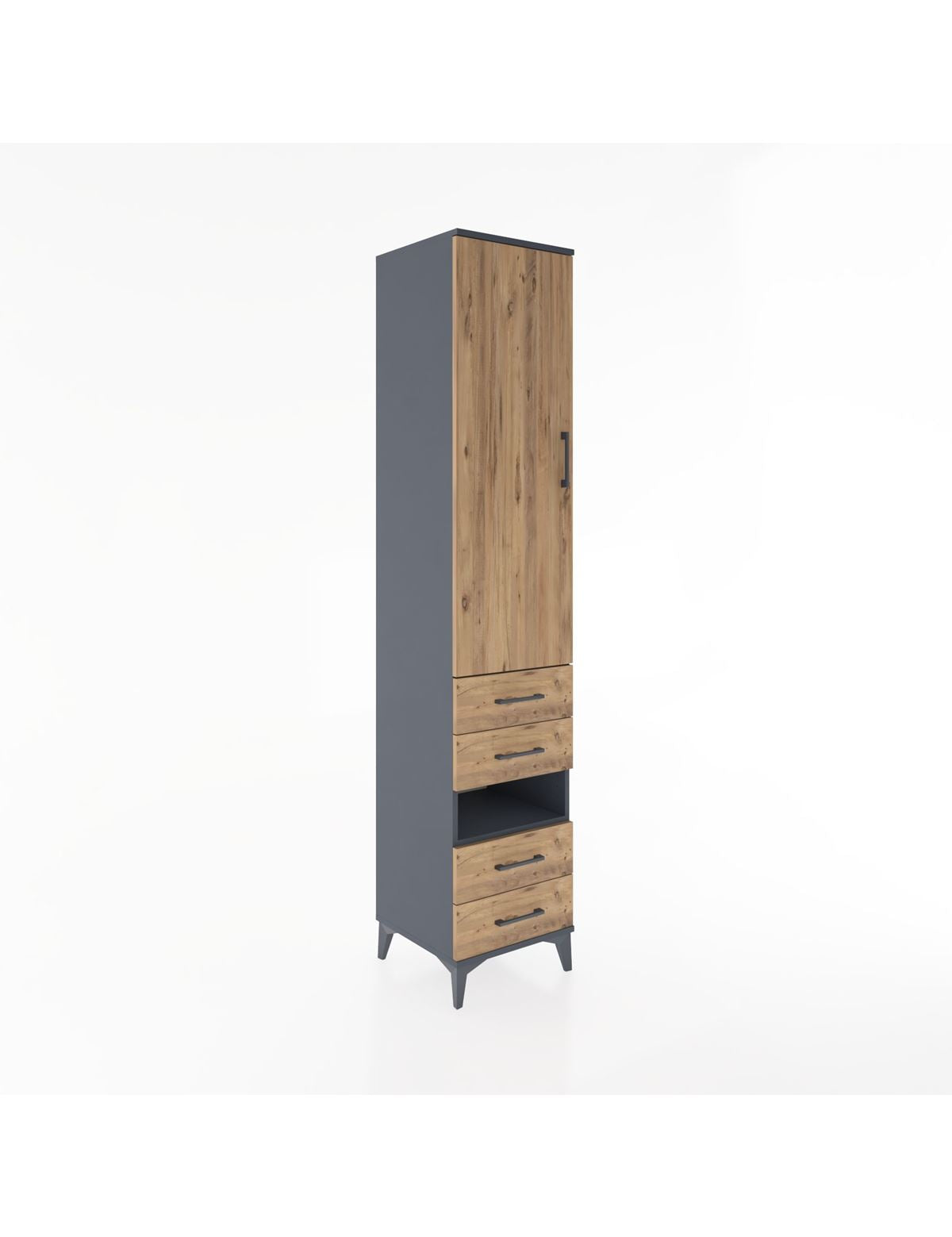 Hyperion Dolap 3 Raflı 4 Çekmeceli Tek Askılı 44x44x221 Antrasit-Çam