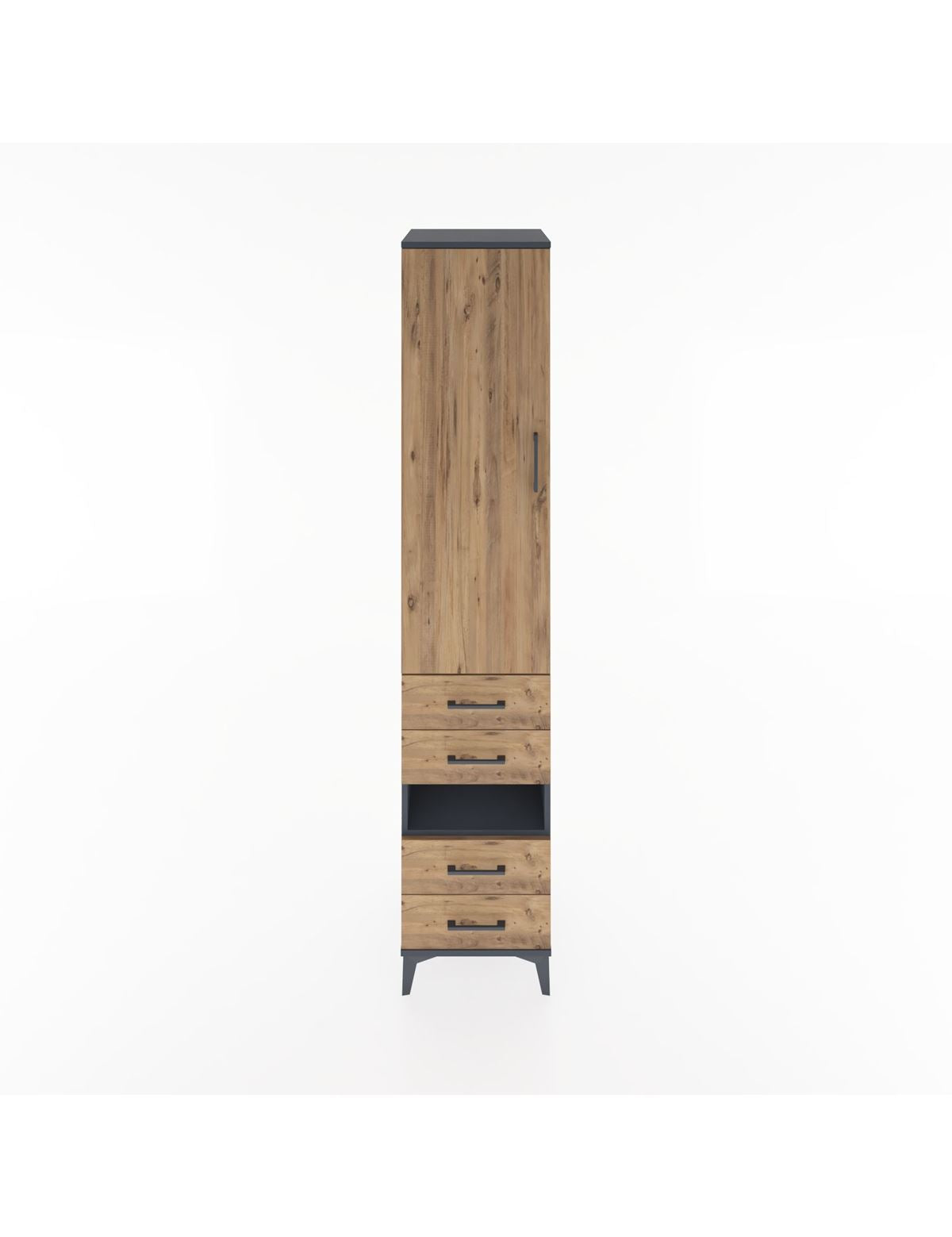 Hyperion Dolap 3 Raflı 4 Çekmeceli Tek Askılı 44x44x221 Antrasit-Çam