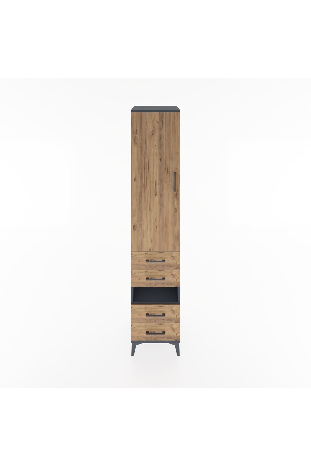 Hyperion Dolap 3 Raflı 4 Çekmeceli Tek Askılı 44x44x221 Antrasit-Çam