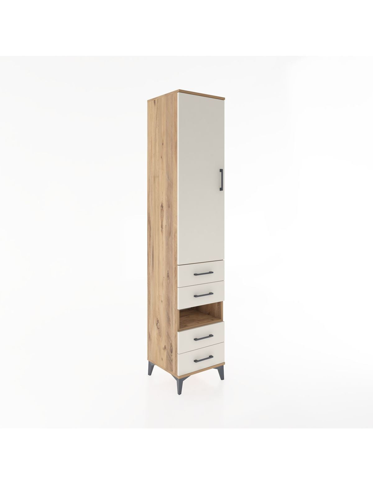 Hyperion Dolap 3 Raflı 4 Çekmeceli Tek Askılı 44x44x221 Çam-Aytaşı