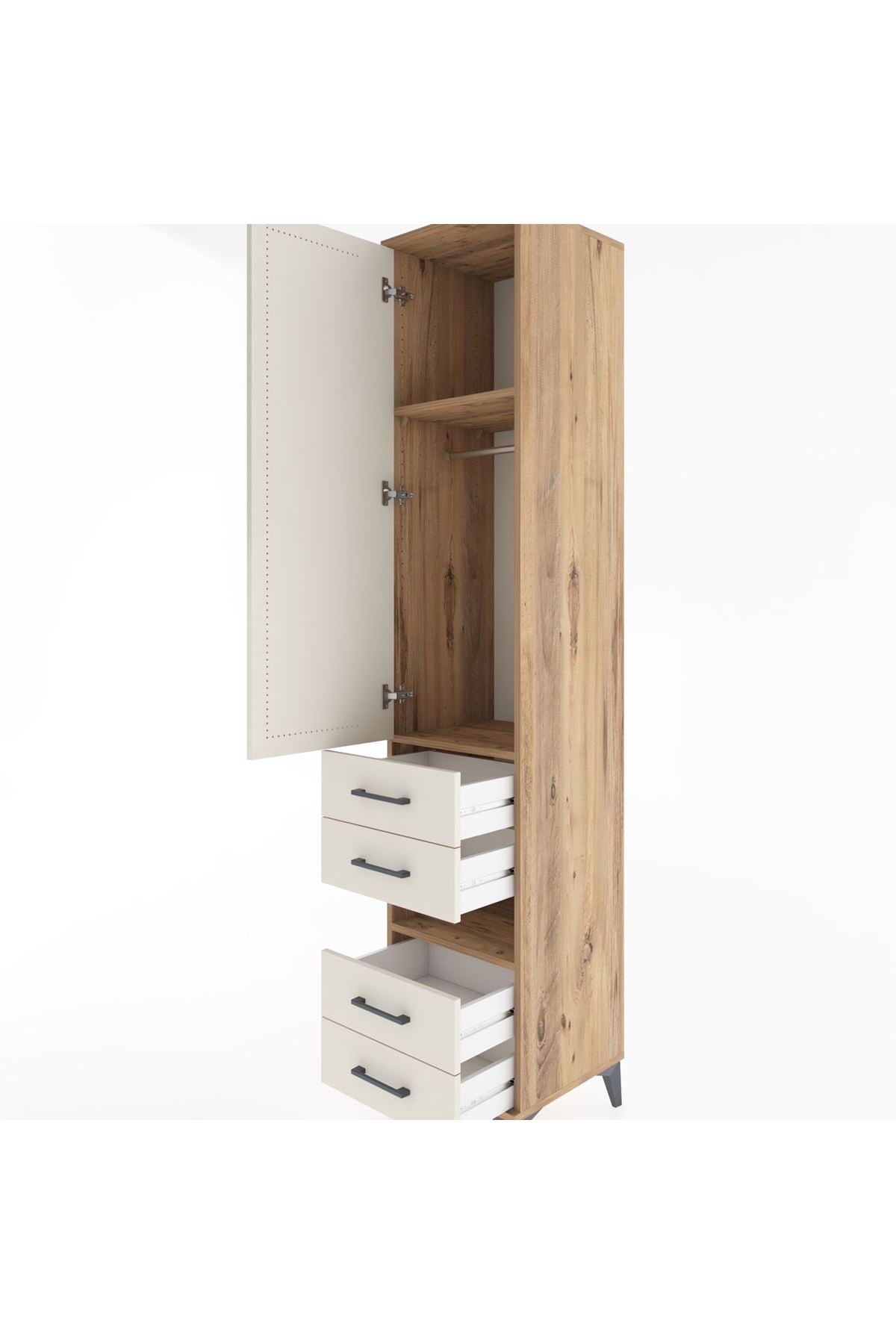 Hyperion Dolap 3 Raflı 4 Çekmeceli Tek Askılı 44x44x221 Çam-Aytaşı