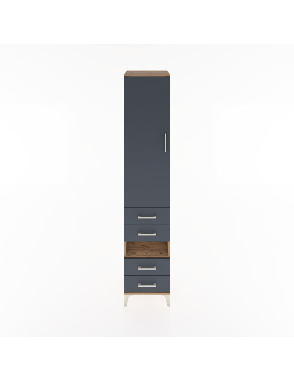 Hyperion Dolap 3 Raflı 4 Çekmeceli Tek Askılı 44x44x221 Çam-Antrasit