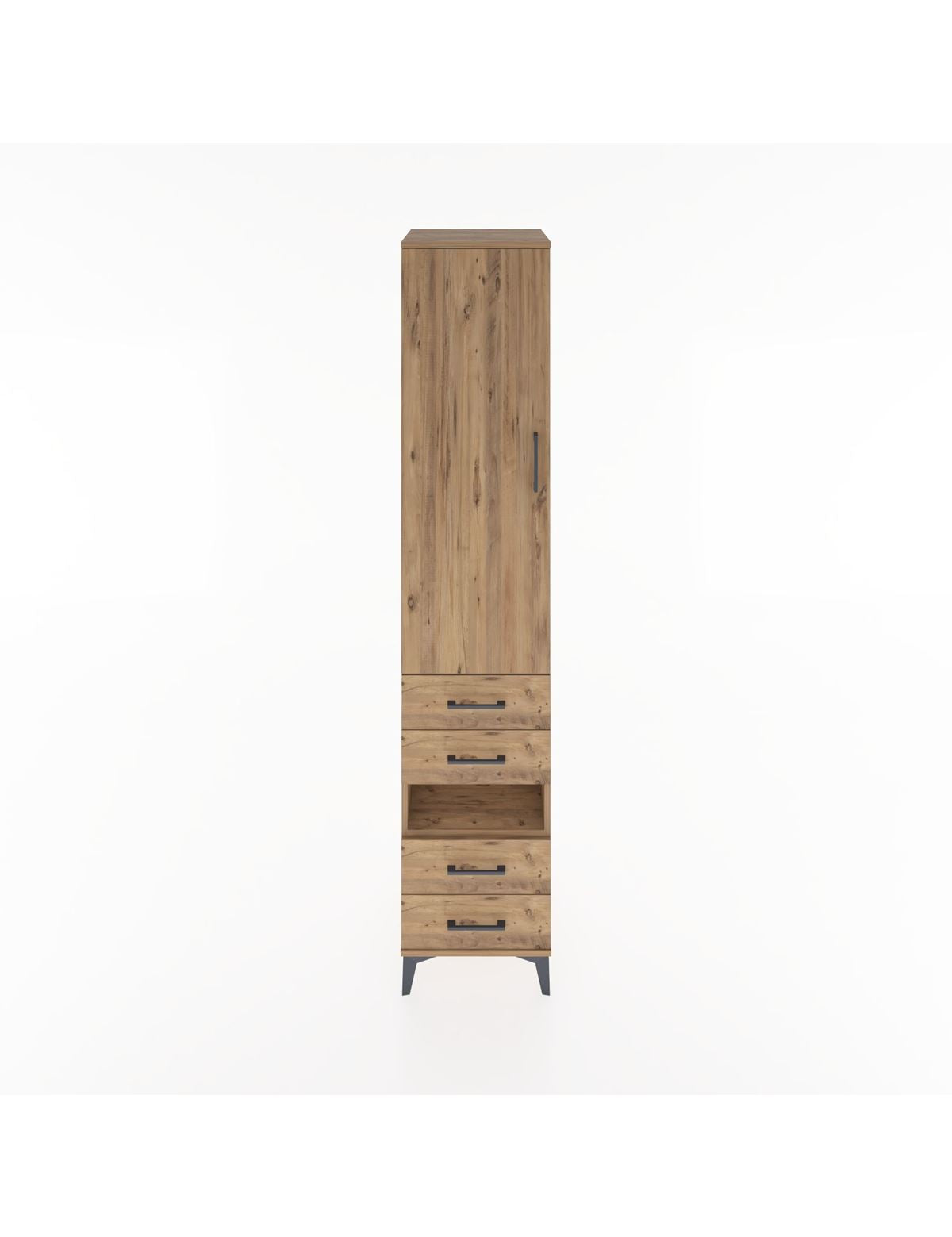 Hyperion Dolap 3 Raflı 4 Çekmeceli Tek Askılı 44x44x221 Çam-Çam