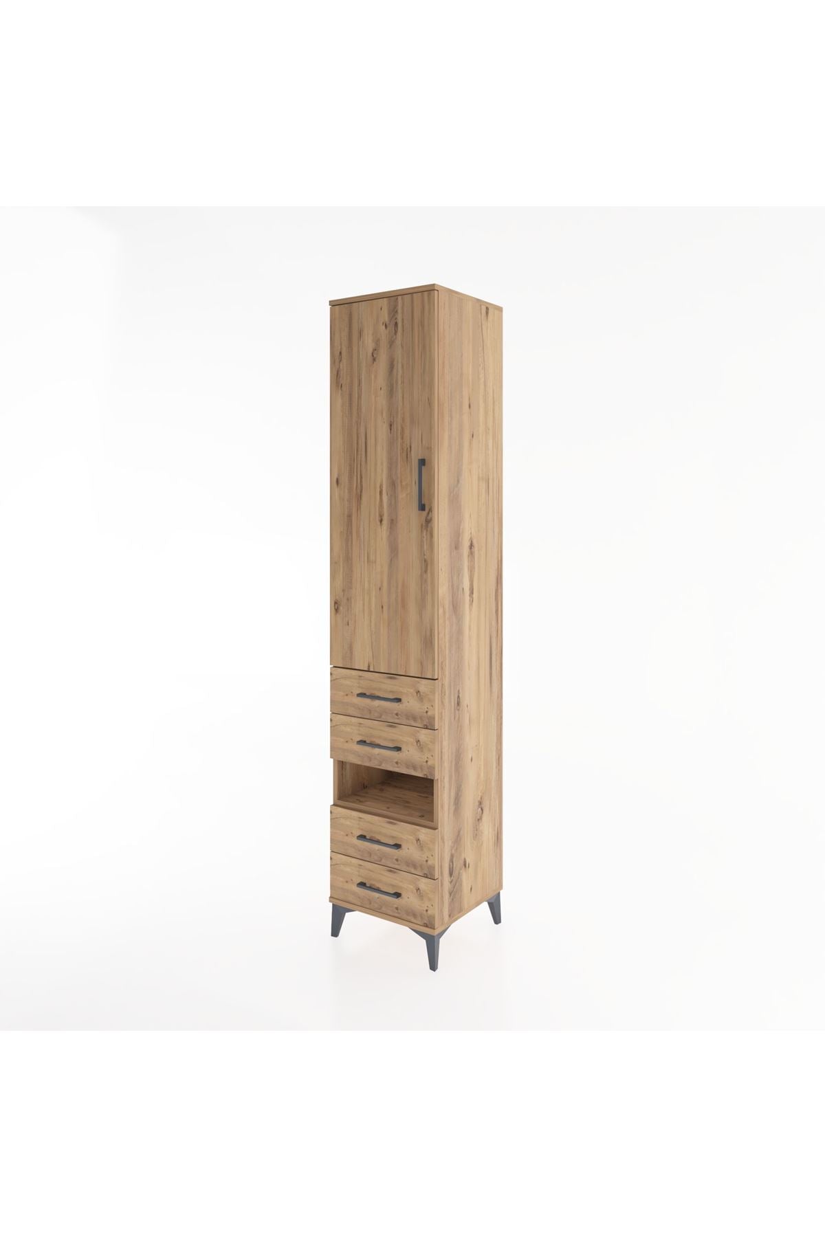 Hyperion Dolap 3 Raflı 4 Çekmeceli Tek Askılı 44x44x221 Çam-Çam