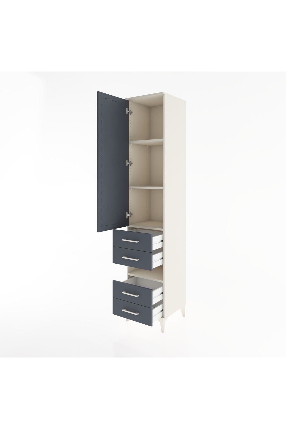 Hyperion Dolap 4 Raflı 4 Çekmeceli Tek Kapaklı 44x44x221 Aytaşı-Antrasit