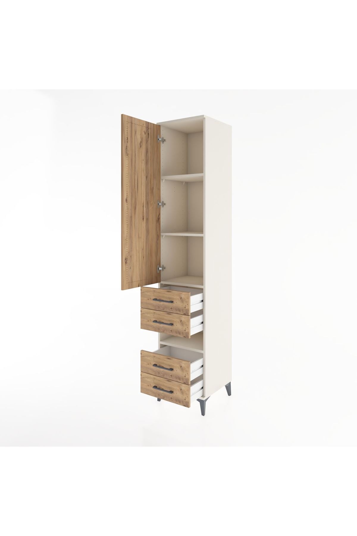 Hyperion Dolap 4 Raflı 4 Çekmeceli Tek Kapaklı 44x44x221 Aytaşı-Çam