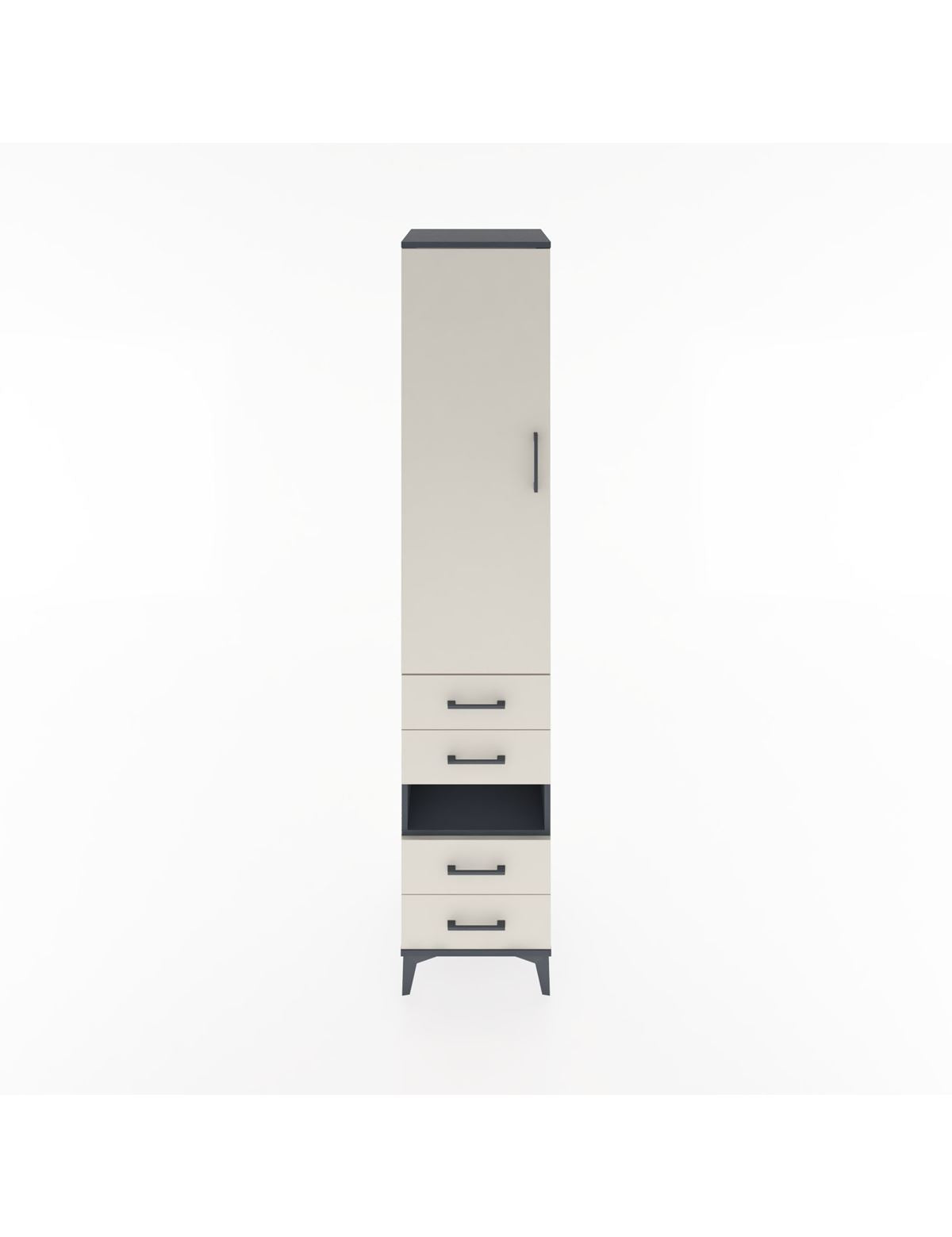 Hyperion Dolap 4 Raflı 4 Çekmeceli Tek Kapaklı 44x44x221 Antrasit-Aytaşı