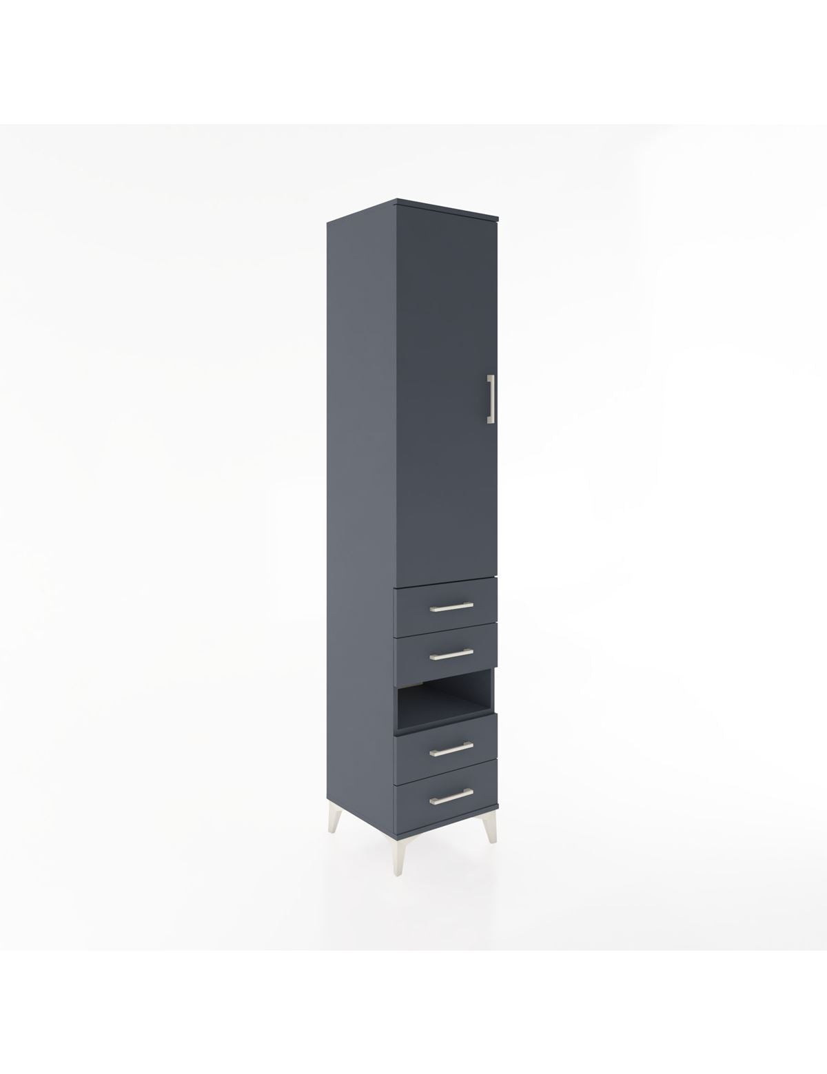 Hyperion Dolap 4 Raflı 4 Çekmeceli Tek Kapaklı 44x44x221 Antrasit-Antrasit