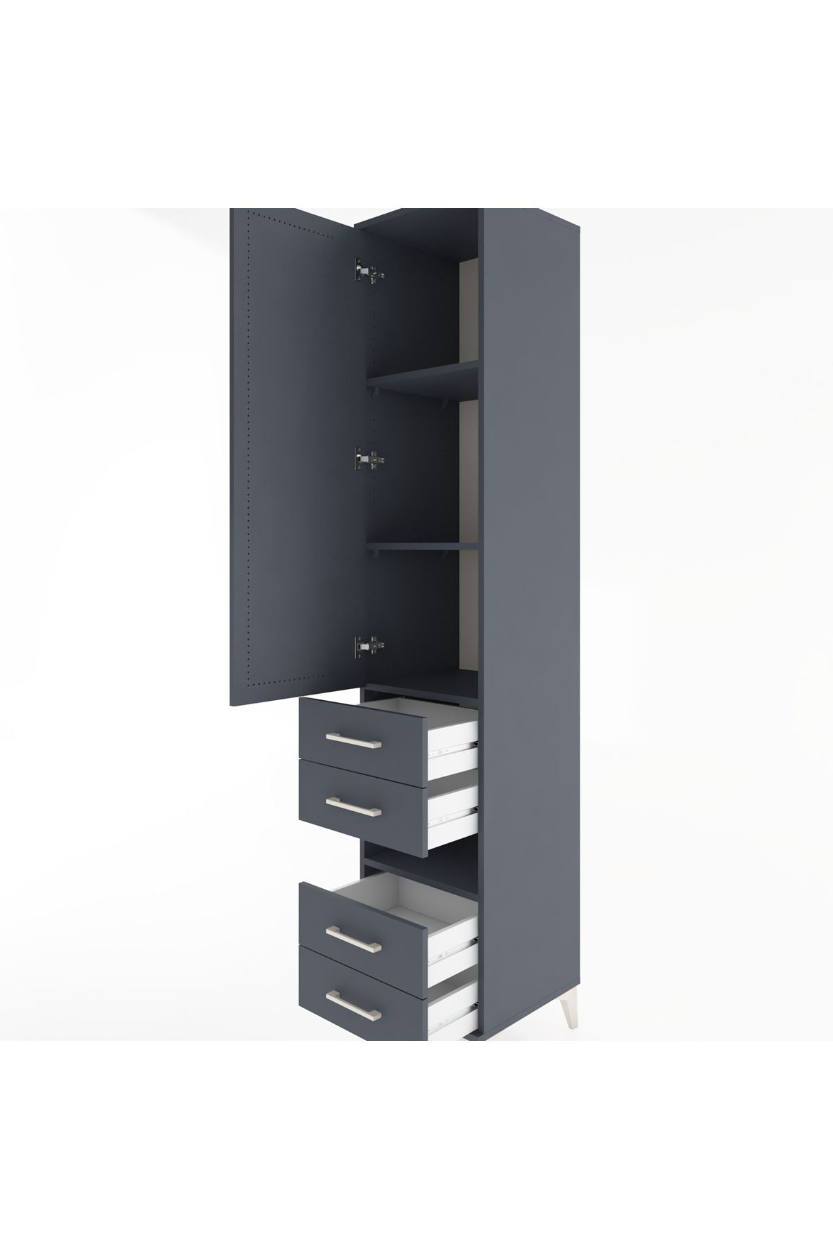Hyperion Dolap 4 Raflı 4 Çekmeceli Tek Kapaklı 44x44x221 Antrasit-Antrasit
