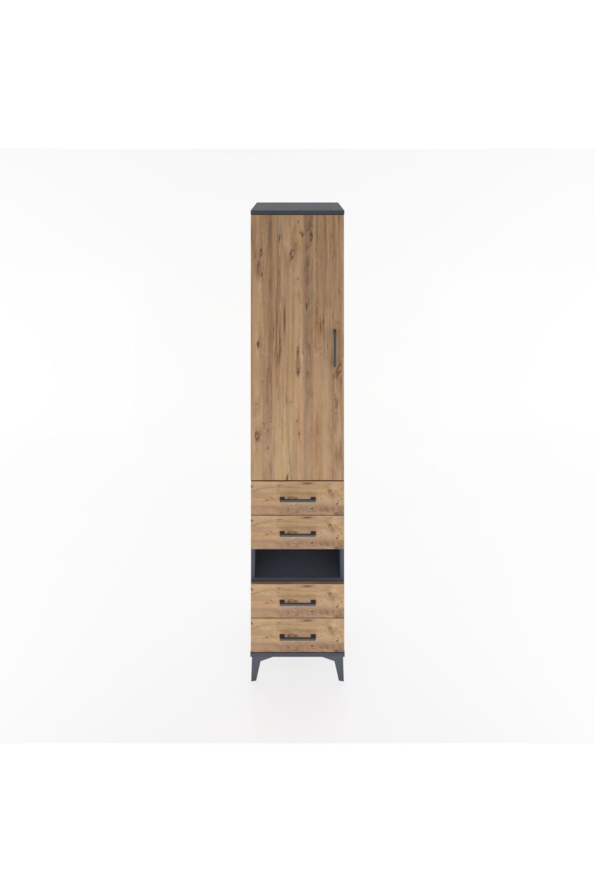 Hyperion Dolap 4 Raflı 4 Çekmeceli Tek Kapaklı 44x44x221 Antrasit-Çam