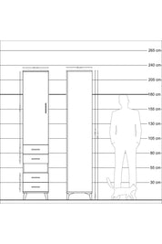 Hyperion Dolap 4 Raflı 4 Çekmeceli Tek Kapaklı 44x44x221 Antrasit-Çam