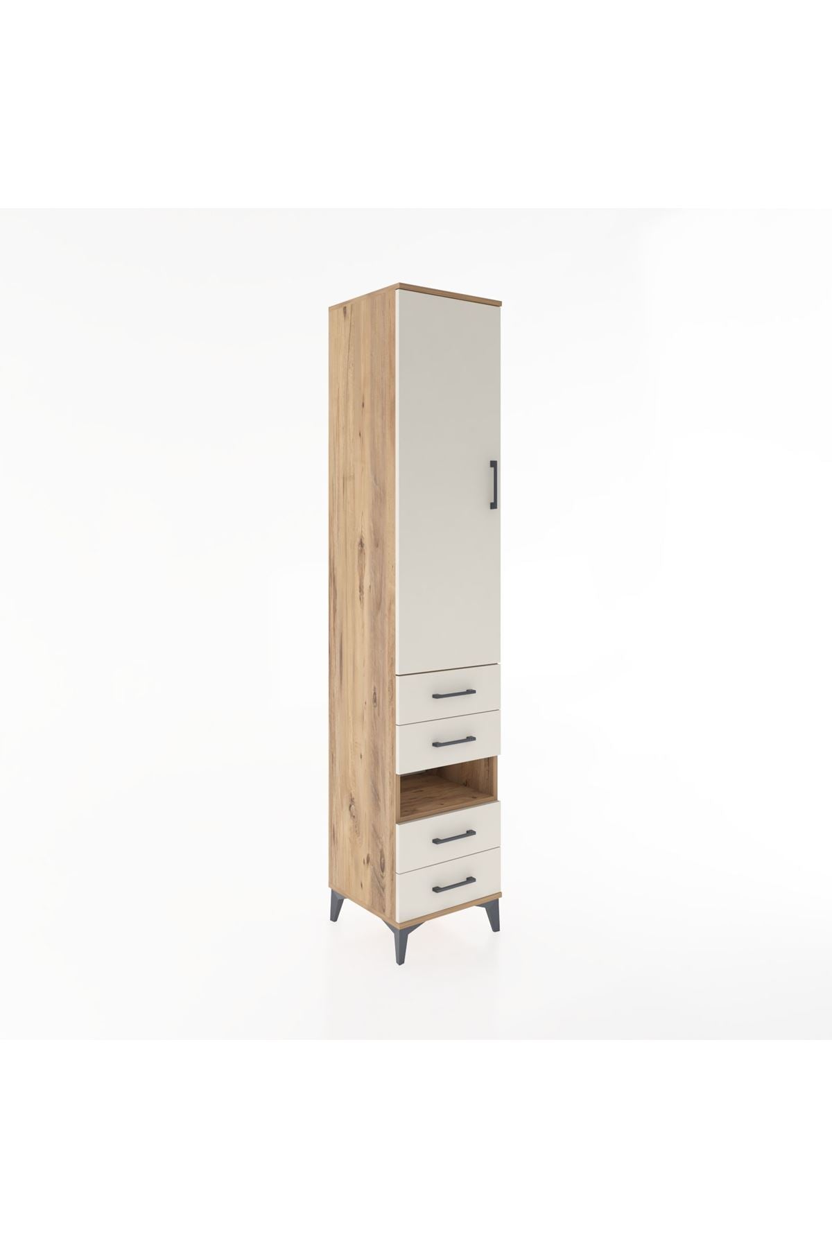 Hyperion Dolap 4 Raflı 4 Çekmeceli Tek Kapaklı 44x44x221 Çam-Aytaşı