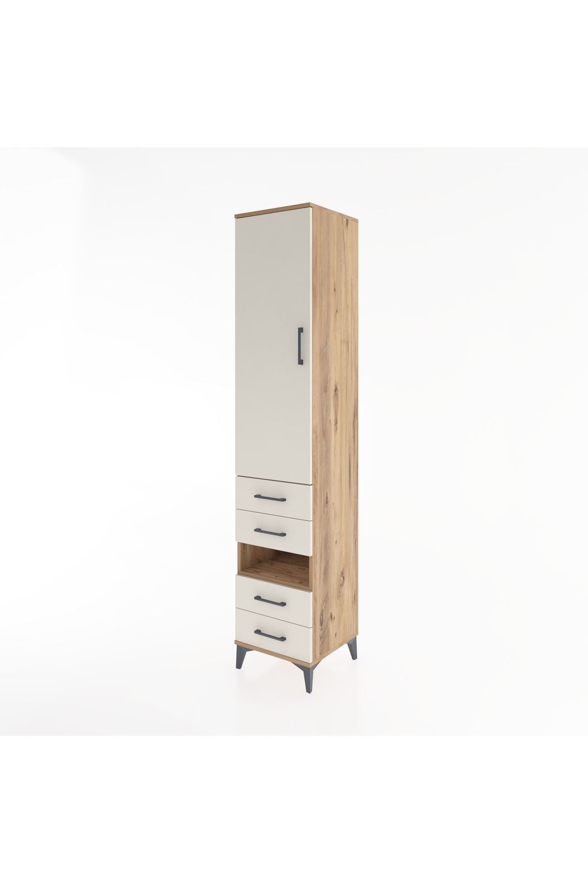 Hyperion Dolap 4 Raflı 4 Çekmeceli Tek Kapaklı 44x44x221 Çam-Aytaşı