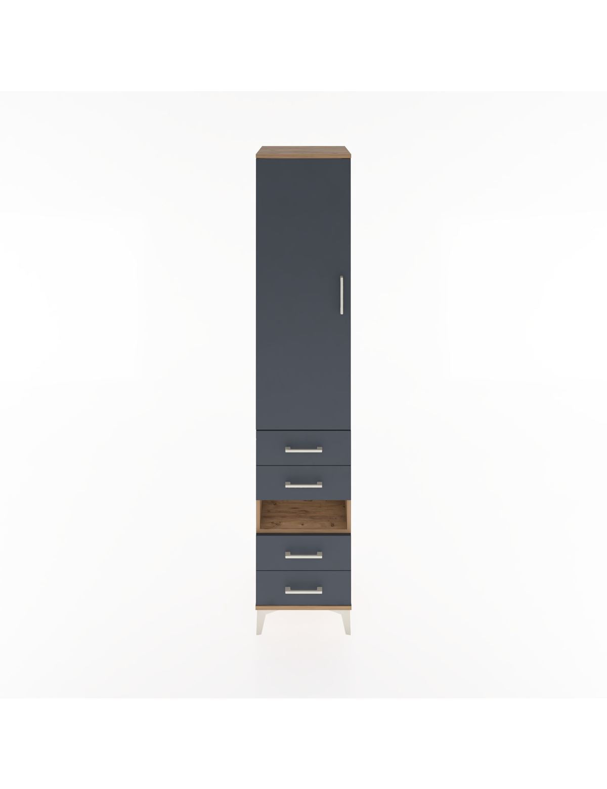 Hyperion Dolap 4 Raflı 4 Çekmeceli Tek Kapaklı 44x44x221 Çam-Antrasit